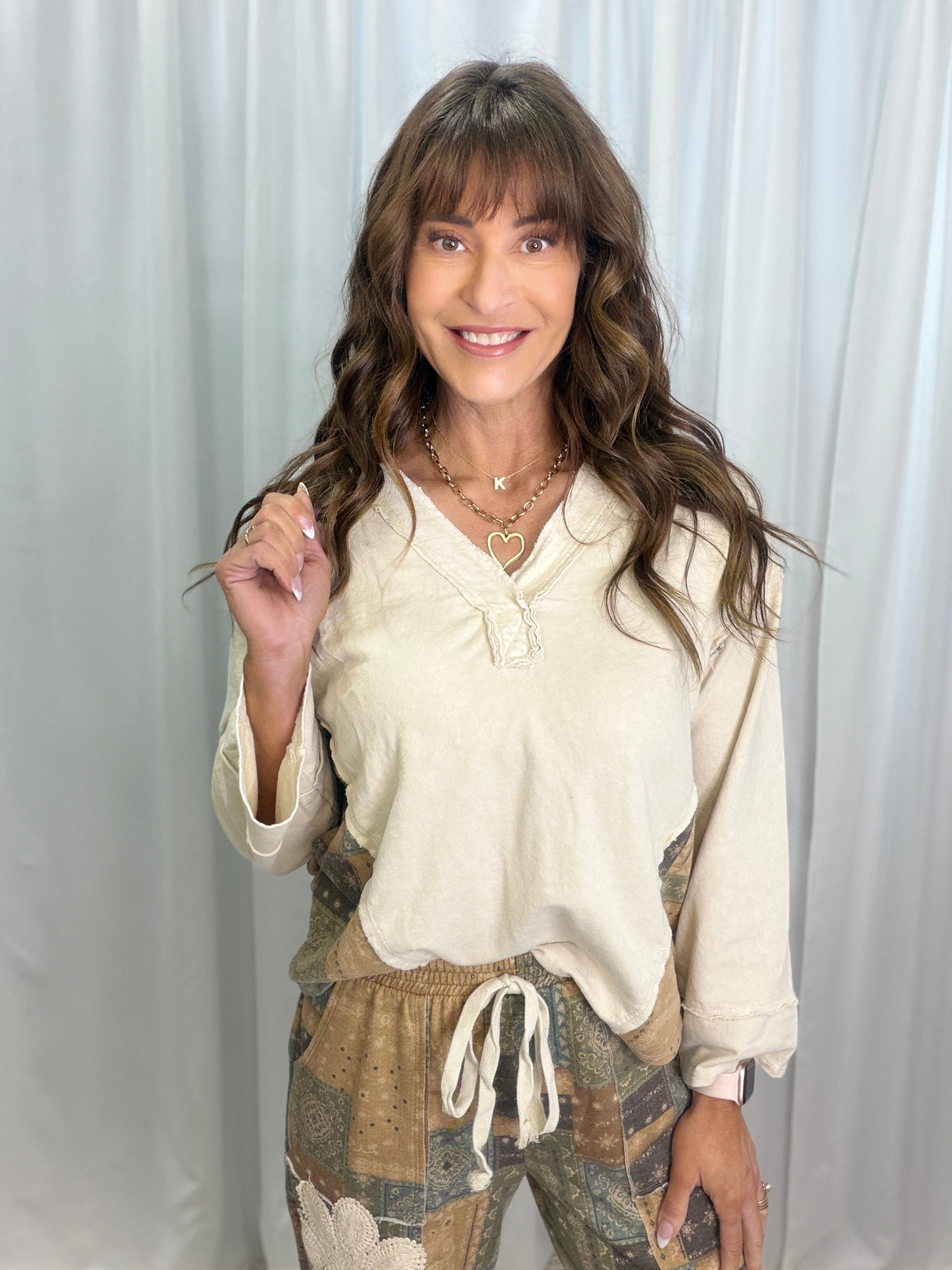 Delicate Days Boho Bandana Patch Top In Natural *Final Sale*