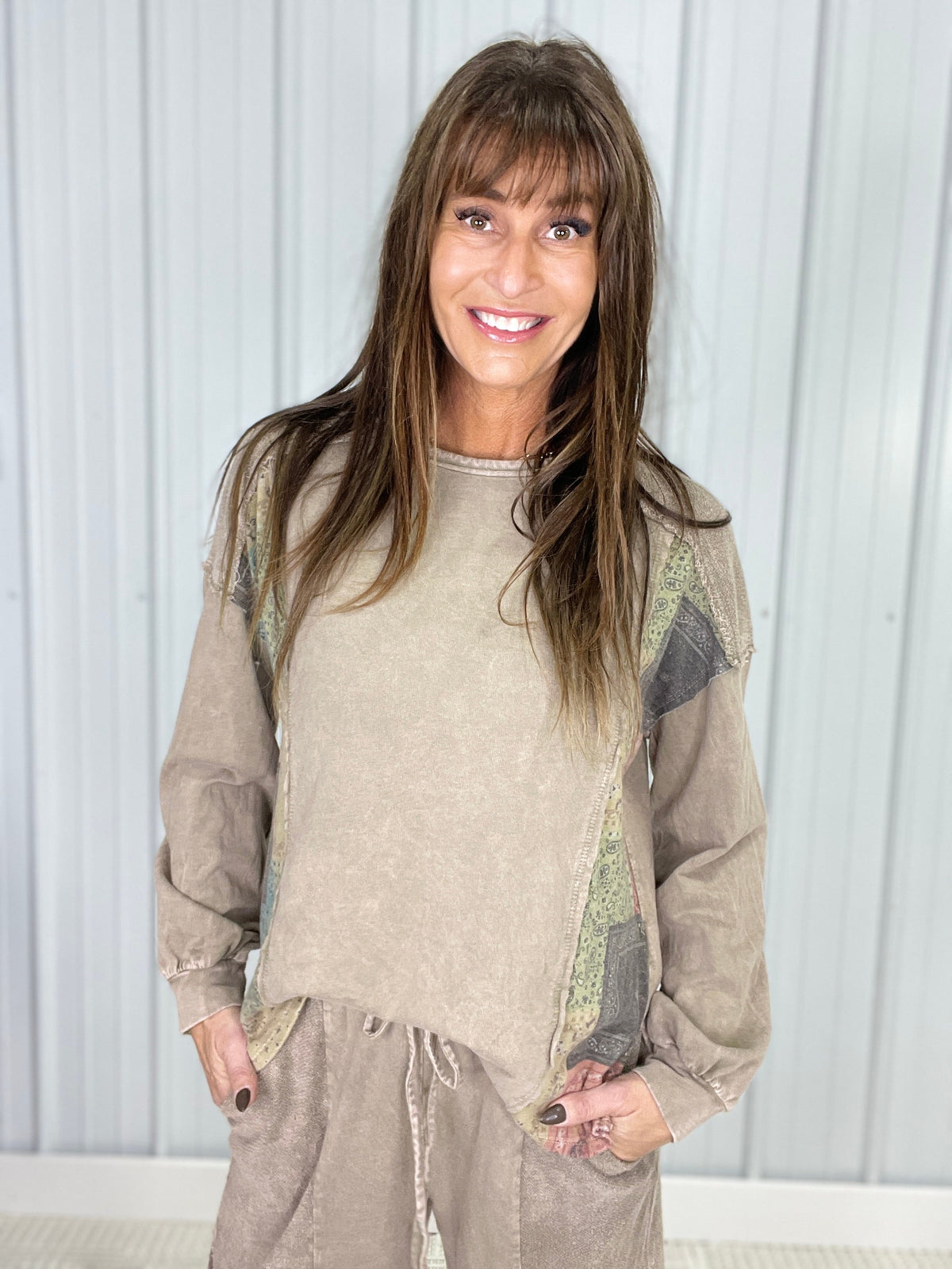 Desert Patchwork Mineral Wash Top In 2 Colors