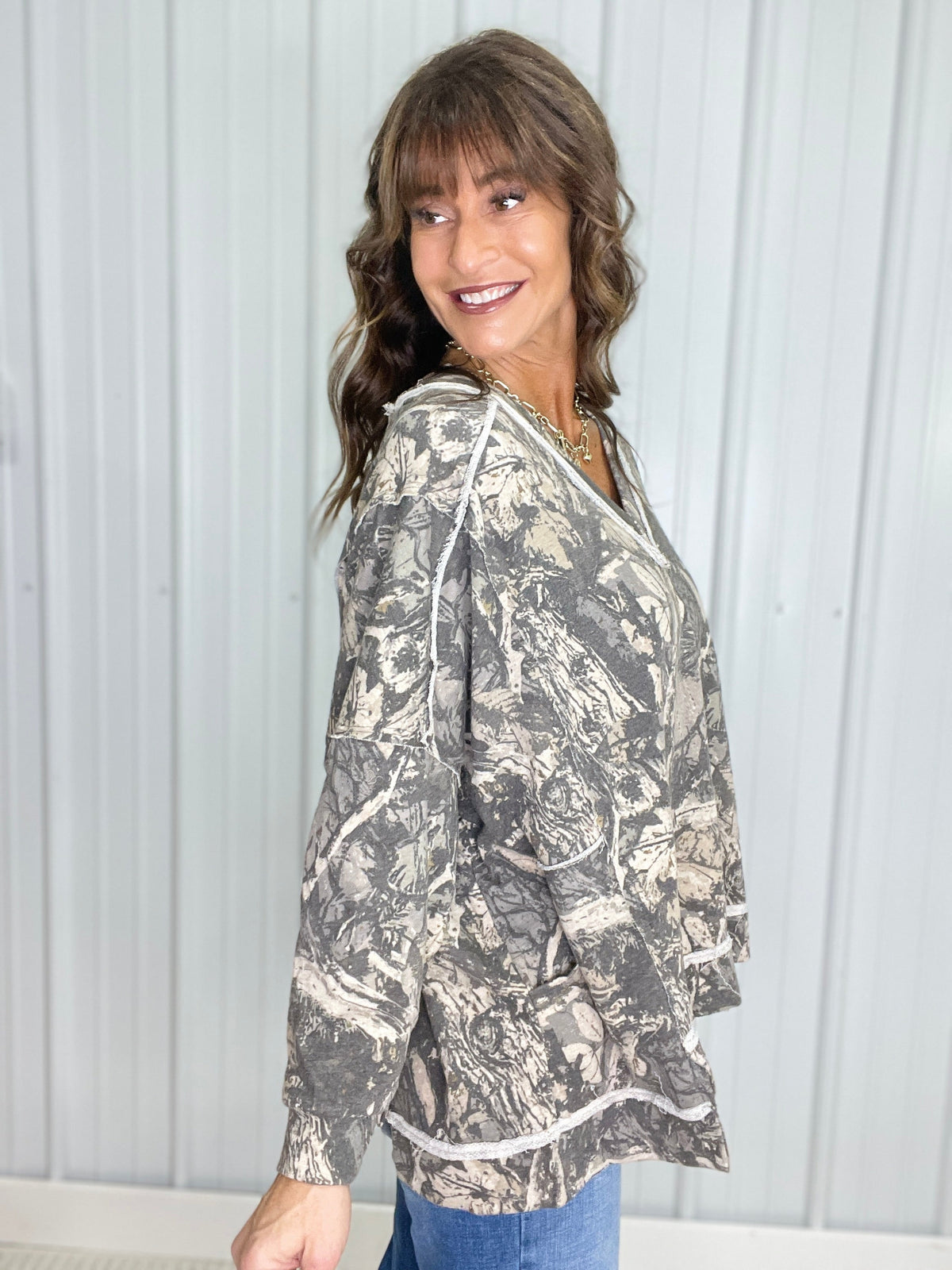 Camo Woodland Mineral Wash Top In 2 Colors