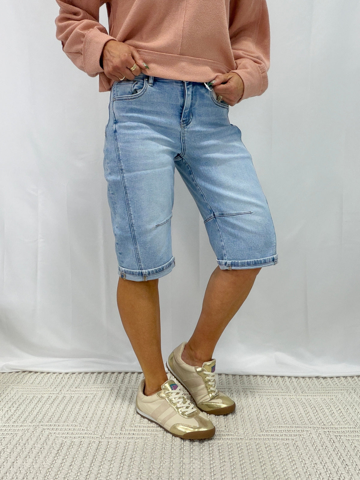 Risen Melissa Slouchy Barrel Shorts In Light