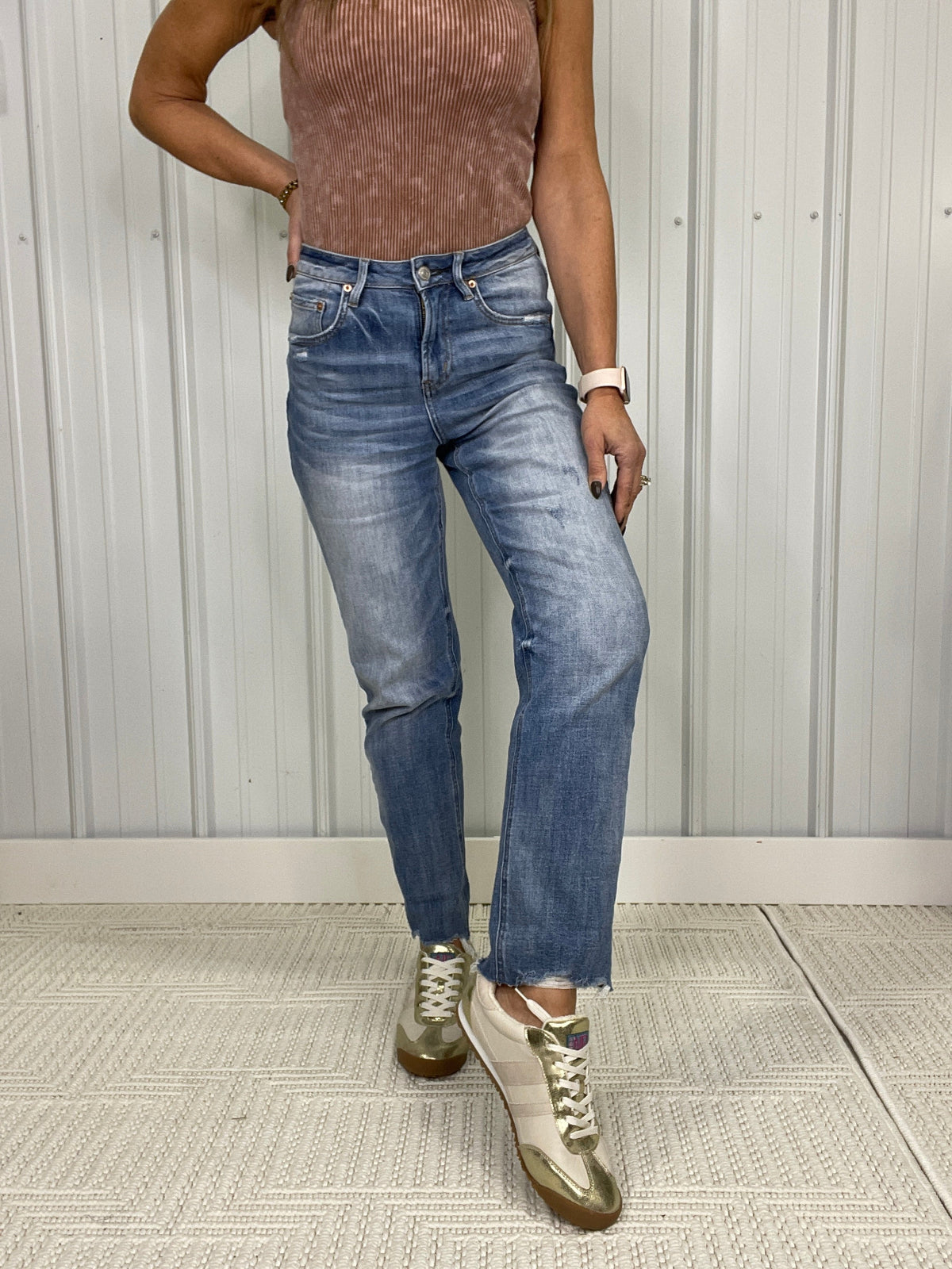 Mica Aldo Blue Super High Ankle Straight Leg Jeans 536