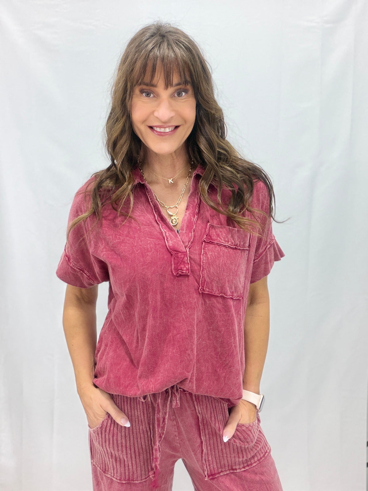 Stonewash Relaxed Collared Pocket Top in 4 Colors