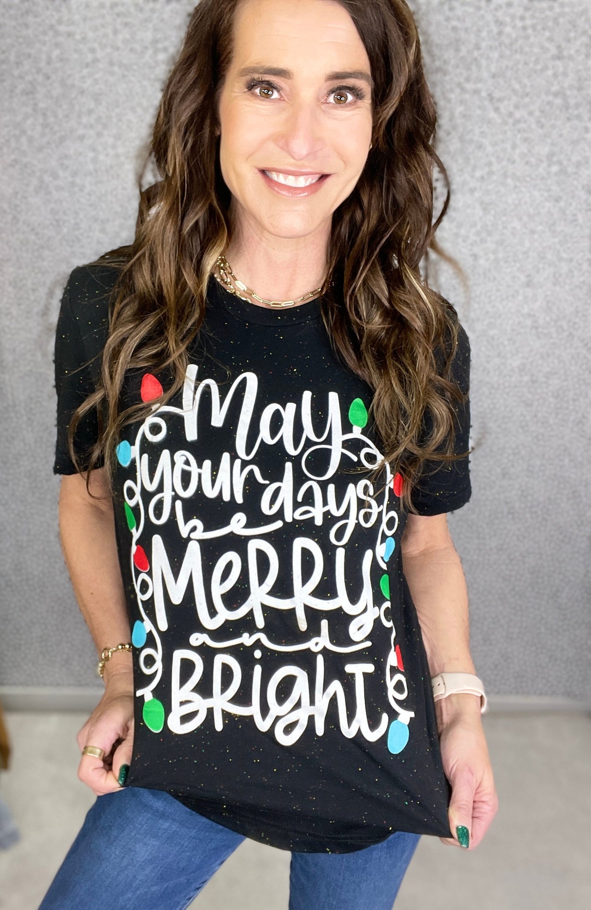May Your Days Be Merry & Bright Black Confetti Tee