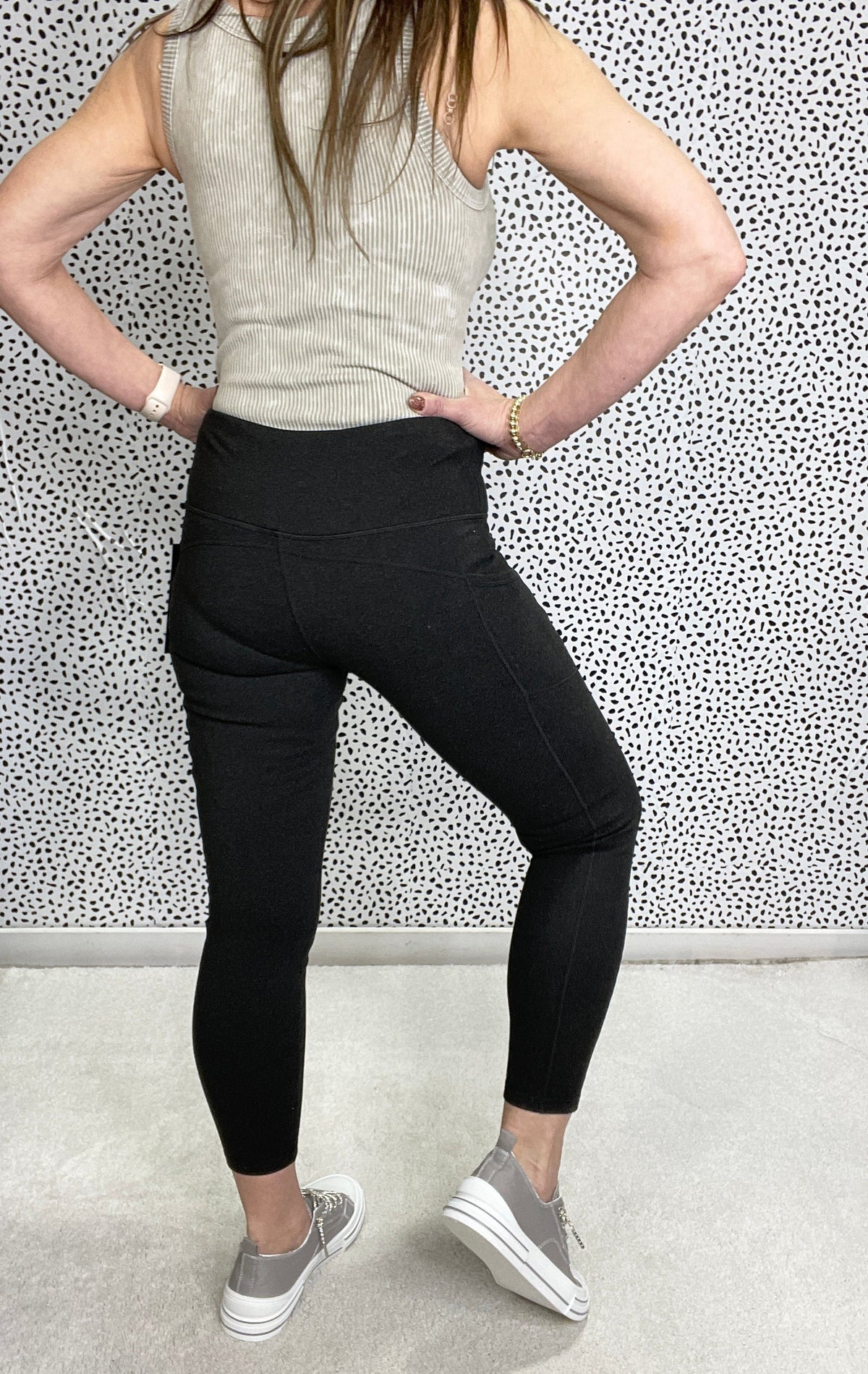 Luxi Ribbed Brushed Full Length Leggings With Side Pockets in Charcoal Black *Final Sale*