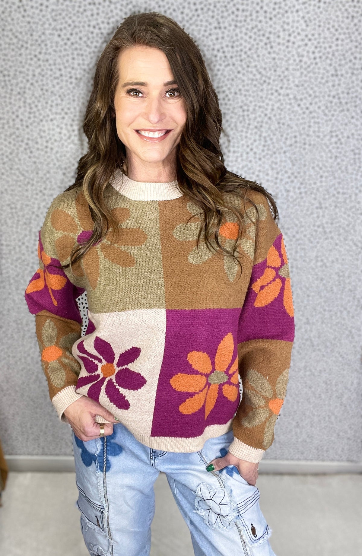 Happy Girl Flower Color Block Sweater In 3 Colors *Final Sale*