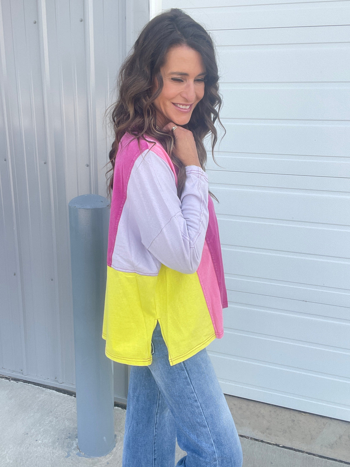 Splash of Color Cotton Crewneck Pullover In 2 Colors: Magenta, Mocha *Final Sale*