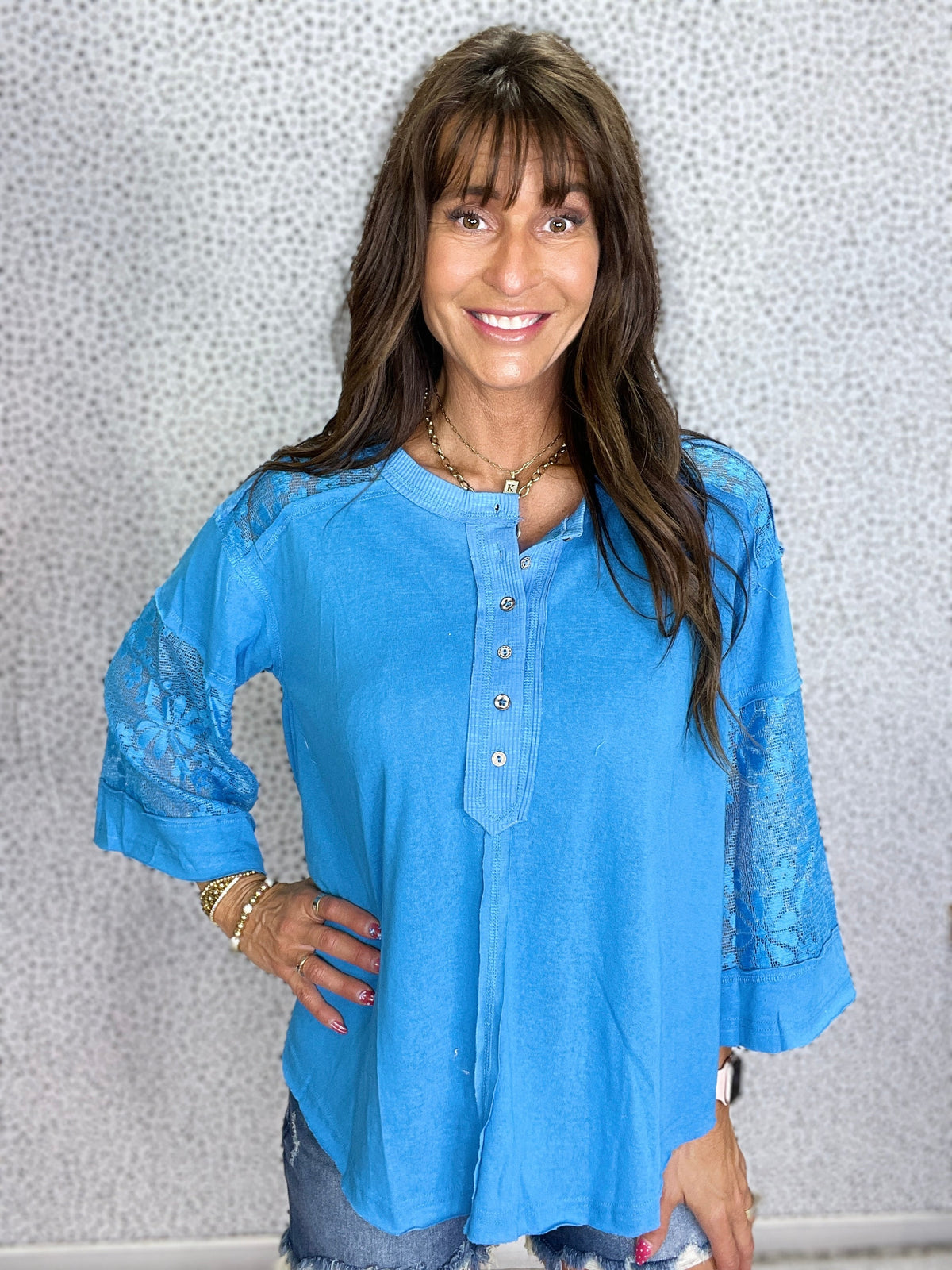 Pol Midnight Muse Lace Henley In 4 Colors