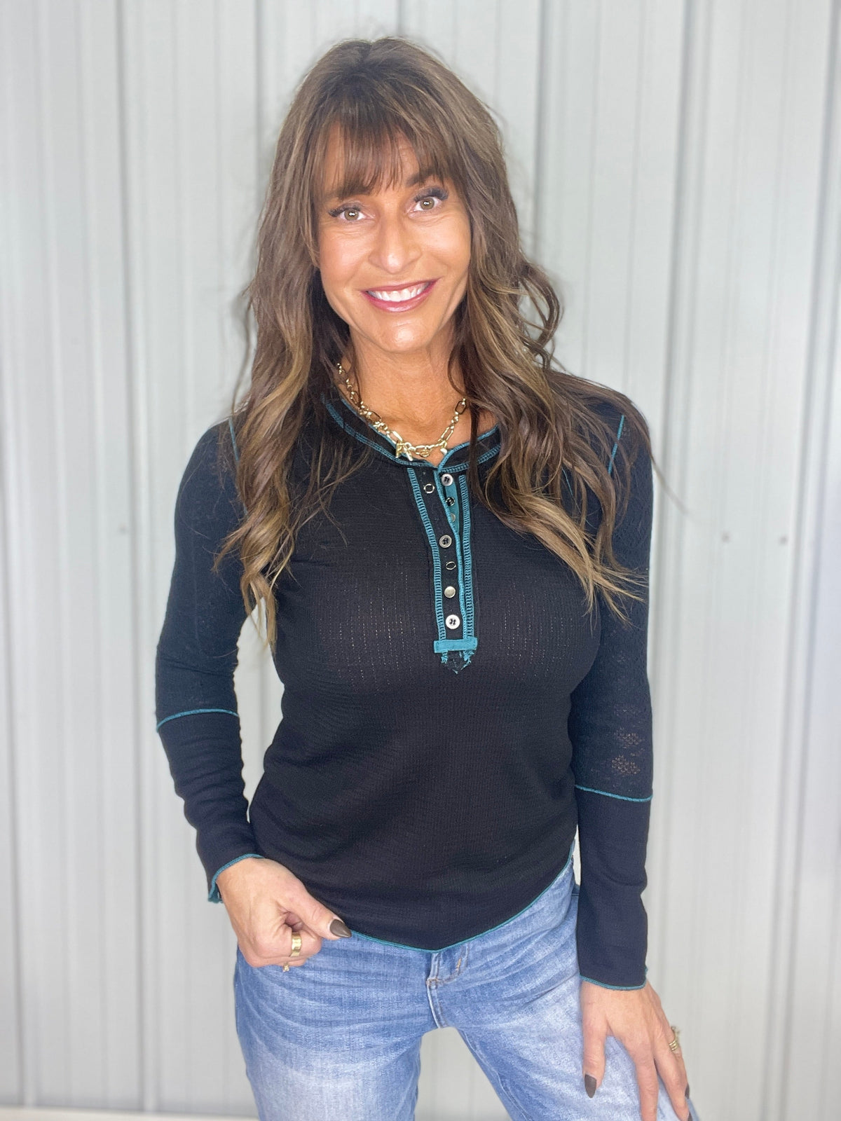 Pol Rustic Lace Henley in 2 Colors