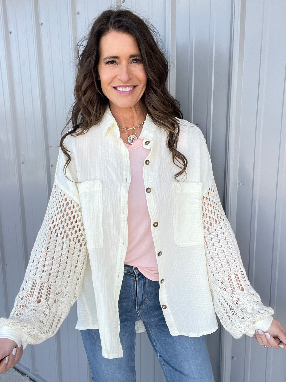 Pol Woven Ways Open Weave Sleeve Gauze Button Down Shirt In 9 Colors *Final Sale*