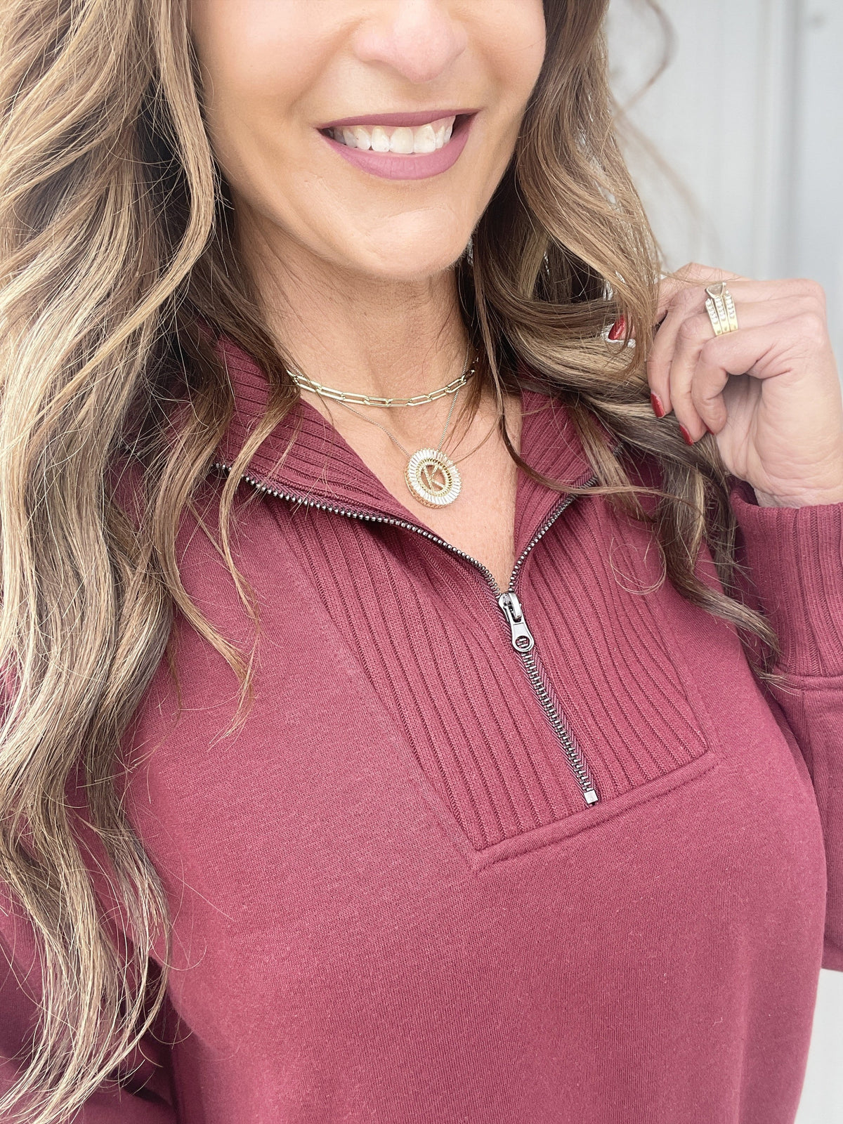 Connect With Me Ribbed Details Quarter Zip Pullover