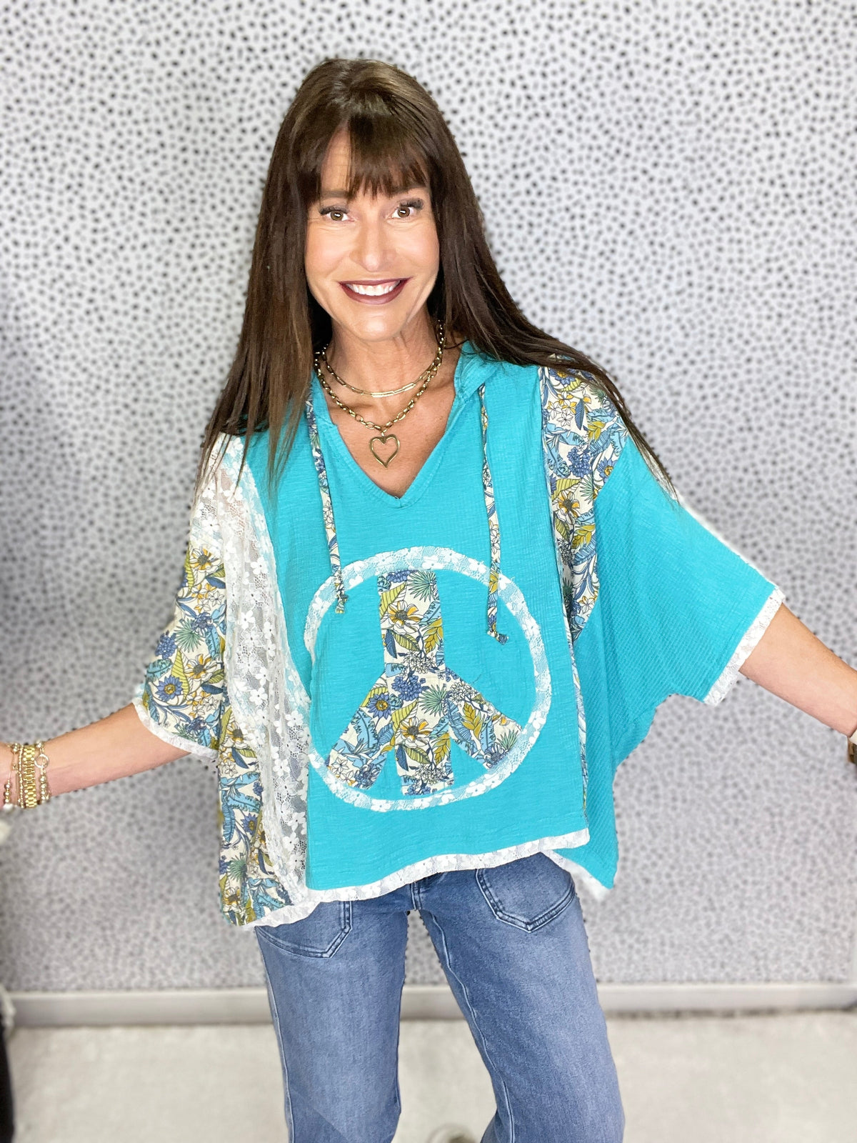 Pol Peace Be With You Short Sleeve Hoodie Top In 6 Colors: Ivory, Charcoal, Pink, Sage, Peach, Aqua *Final Sale*