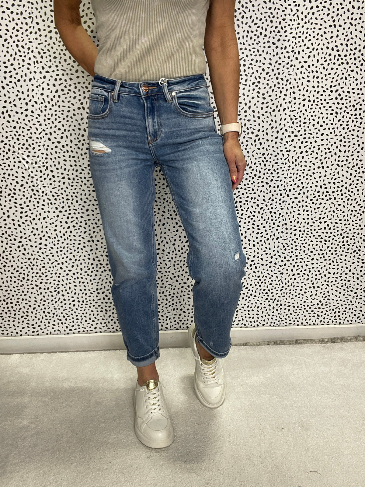 Risen Kaleigh High Rise Ankle Boyfriend Distressed Jeans 013 In Medium