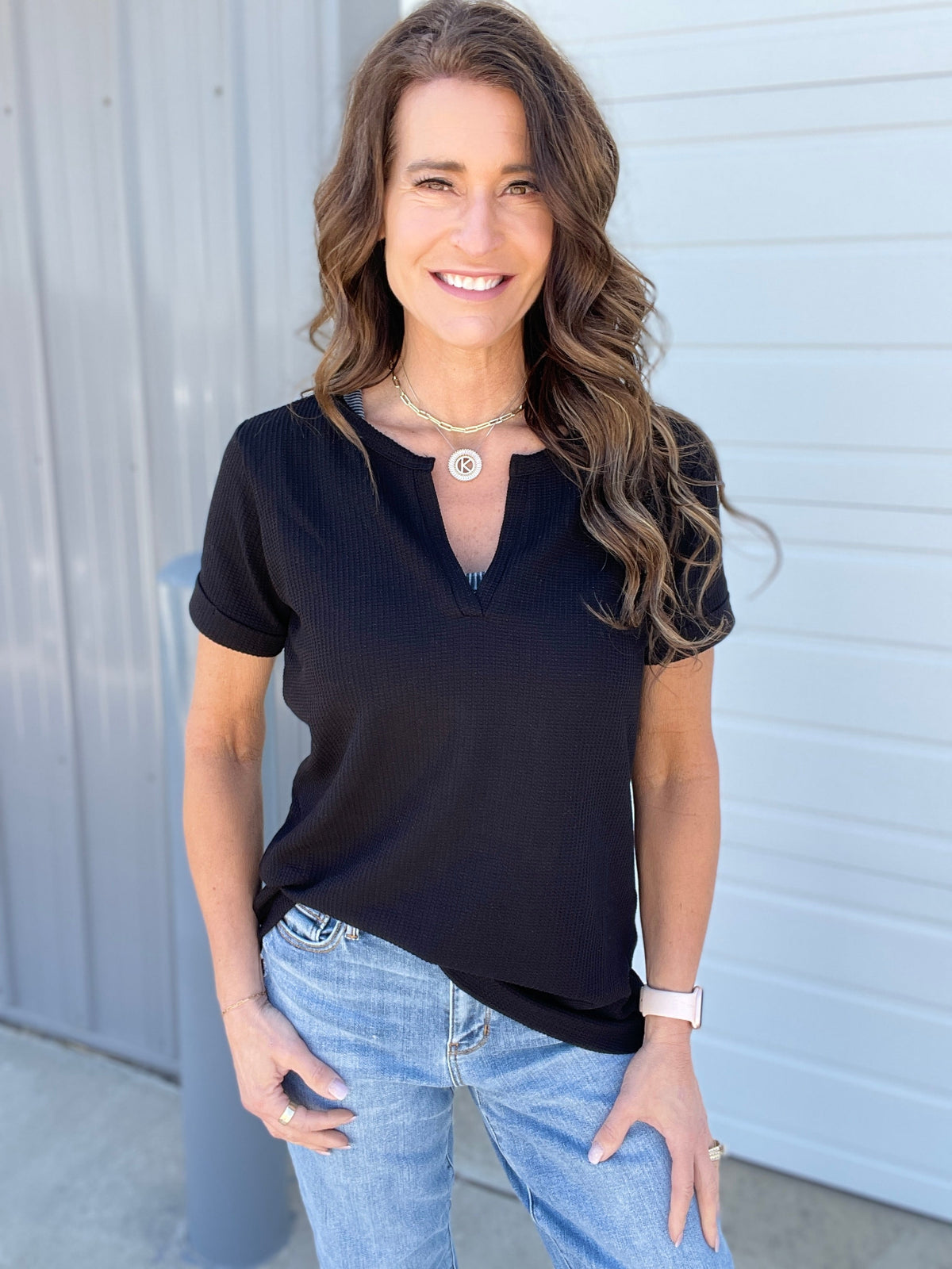 Feel Your Best Waffle Knit Top In Blue, Ivory, Black *Final Sale*