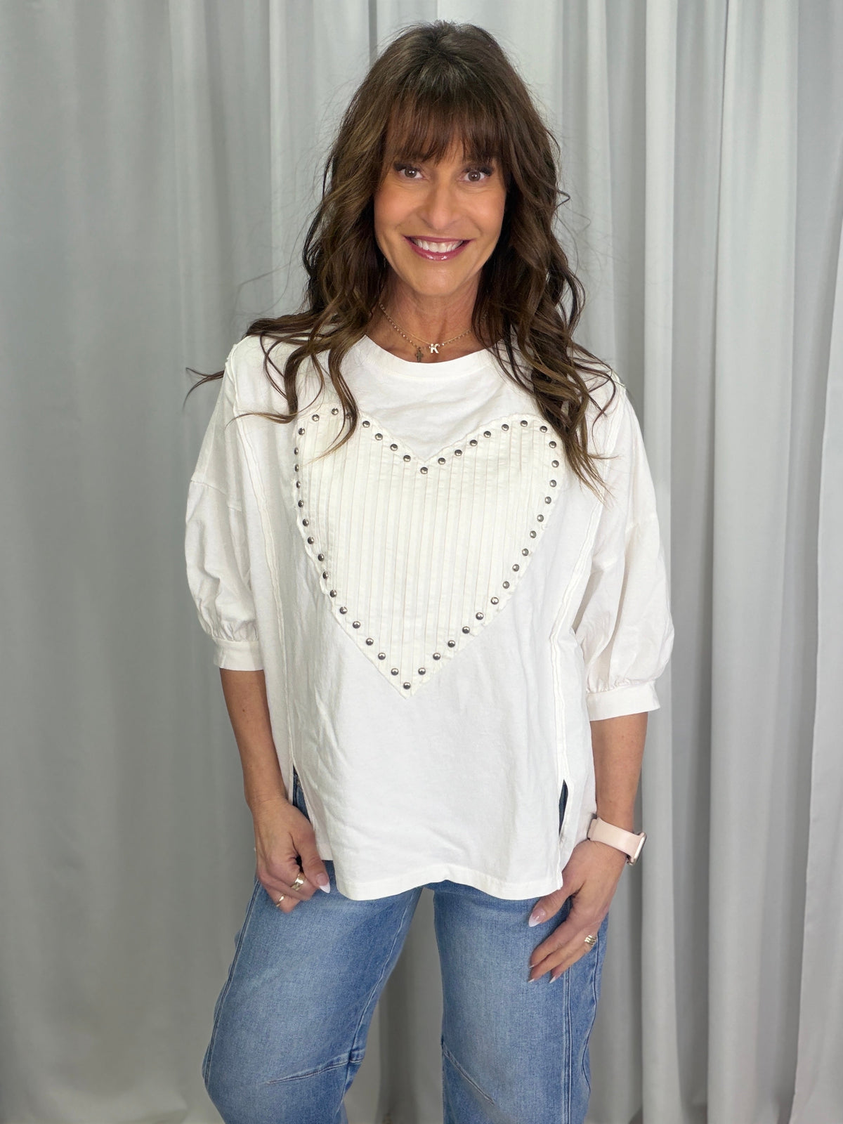Charming Ways Heart Patch Top In 2 Colors