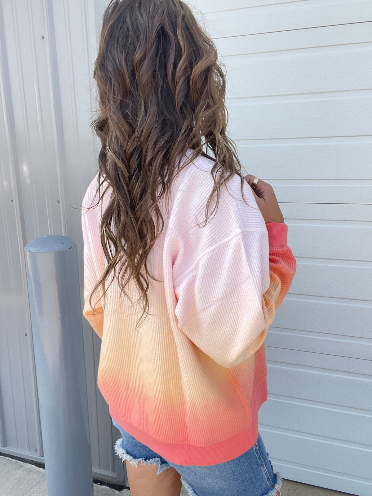 Beach Sunset Ombre Snow Washed Corded Crewneck