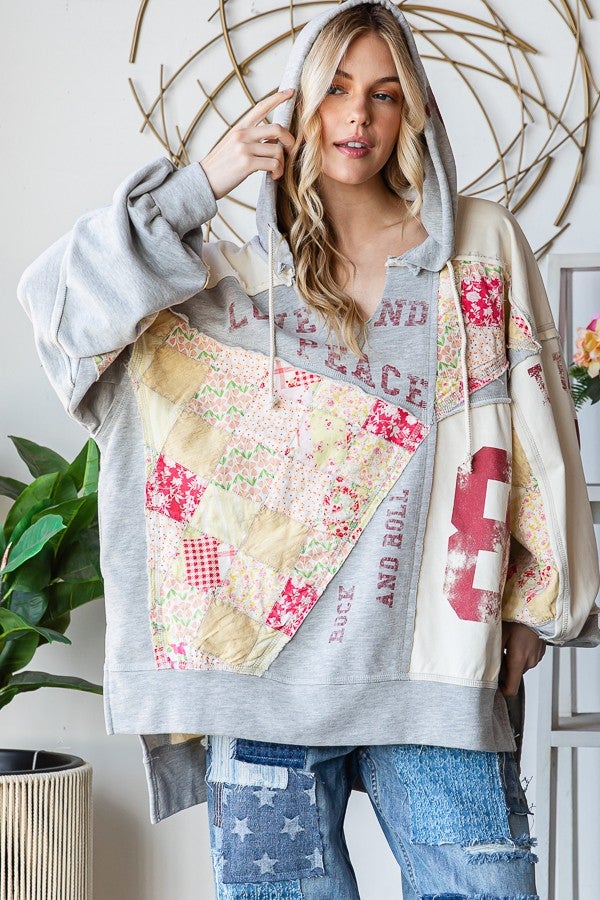 Oli & Hali All The Jazz Patchwork Detail Hoodie In Grey