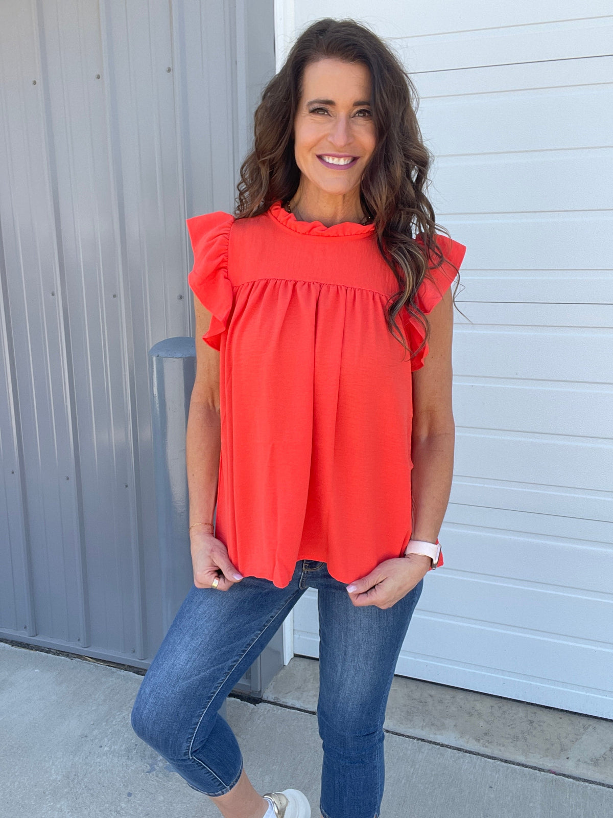 Sunset Perfection Airflow Ruffle Neck Flutter Sleeve Top *Final Sale*