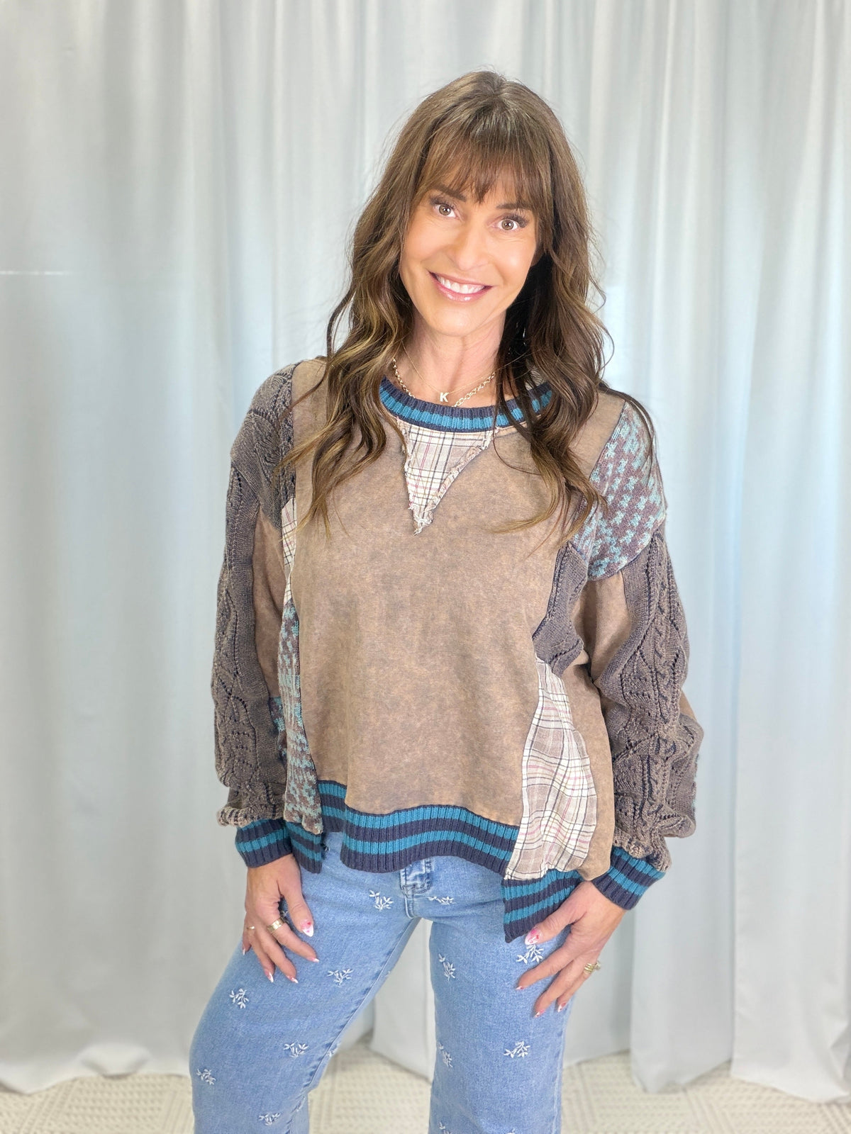 Oli & Hali Patchwork Cozy Crew In Charcoal *Final Sale*