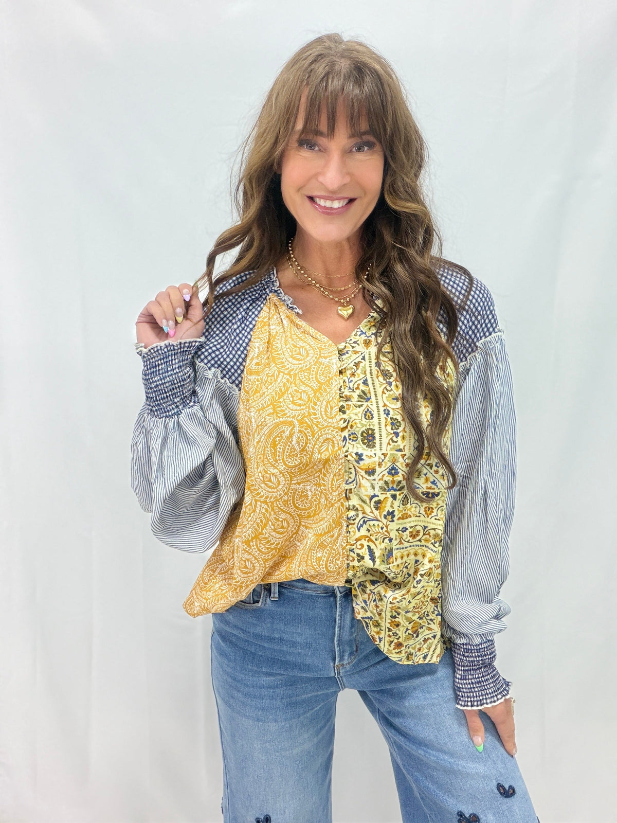 Oli & Hali What A Treat Button Front Blouse In Honey