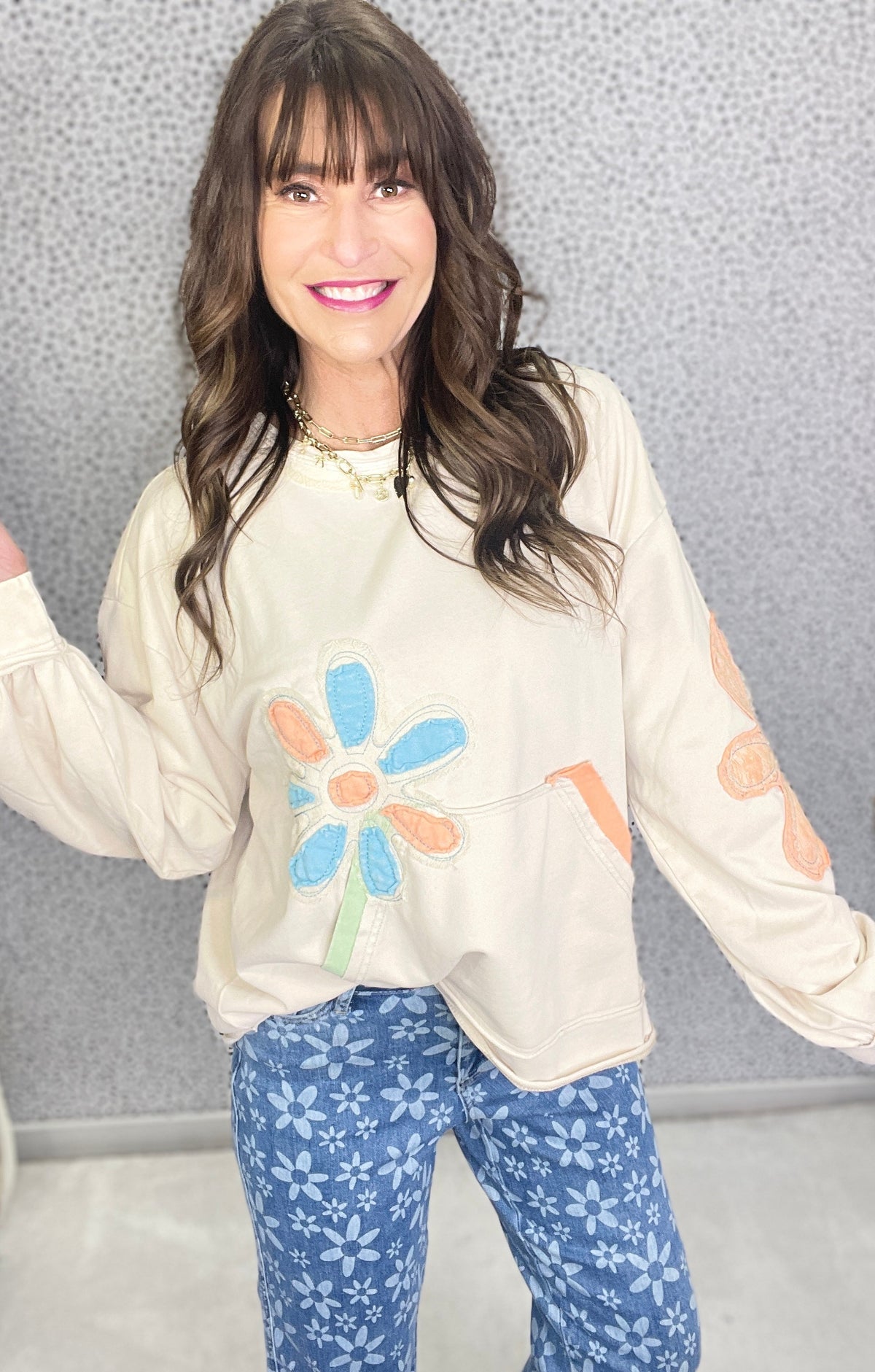 So Full Of Joy Flower Patch Terry Pullover In 3 Colors