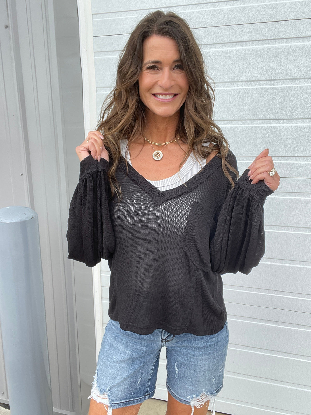 Pol Look In Your Eyes Lightweight Sweater In 2 Colors: Black, Dusty Olive *Final Sale*