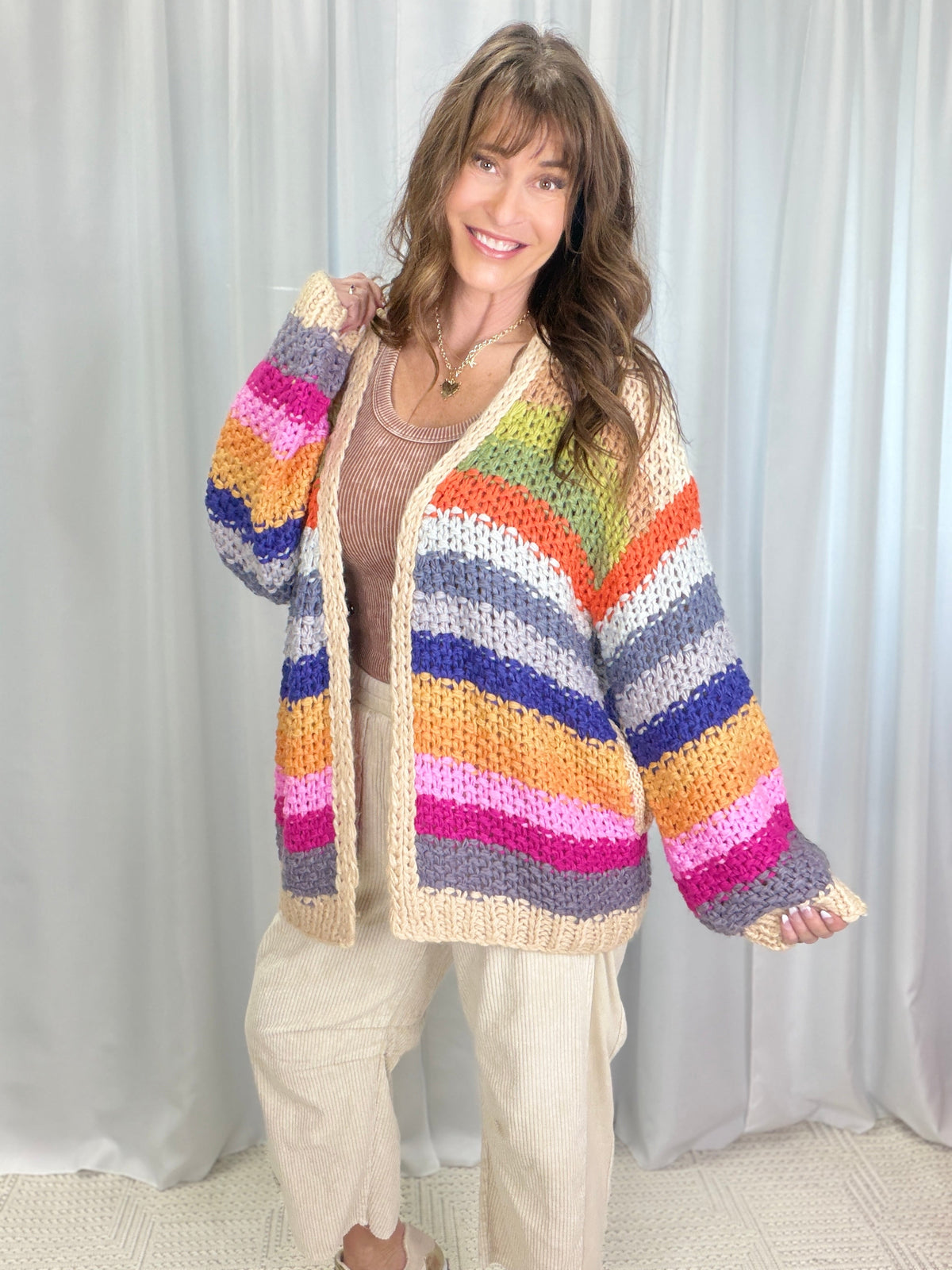 Colorburst Basketweave Cardigan in Cream