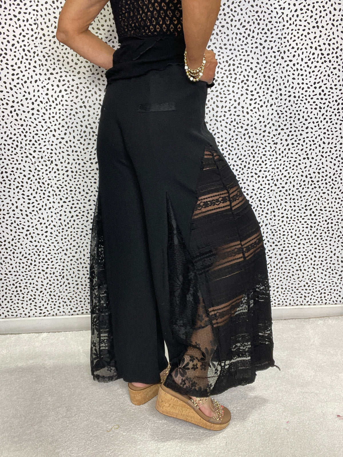 POL Sweet Charm Wide Leg Thermal And Lace Mix Pants In 2 Colors *Final Sale*