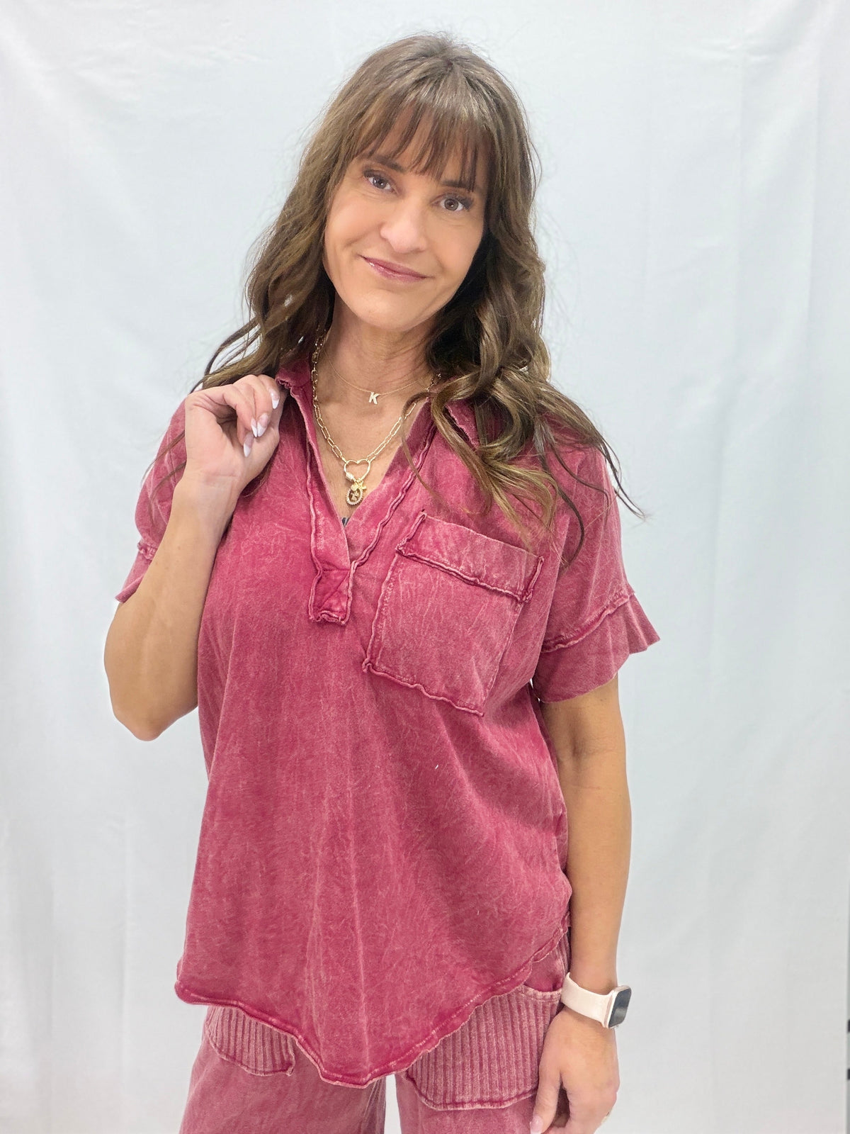 Stonewash Relaxed Collared Pocket Top in 4 Colors