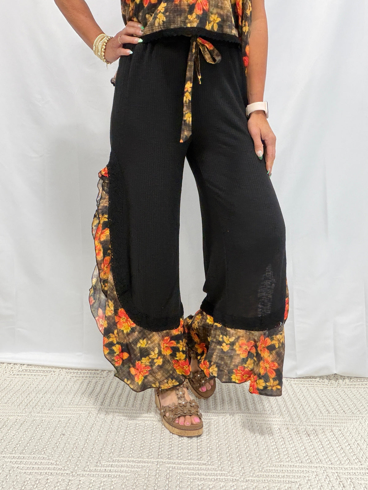POL Home Sweet Harmony Floral Ruffle Pants In 3 Colors