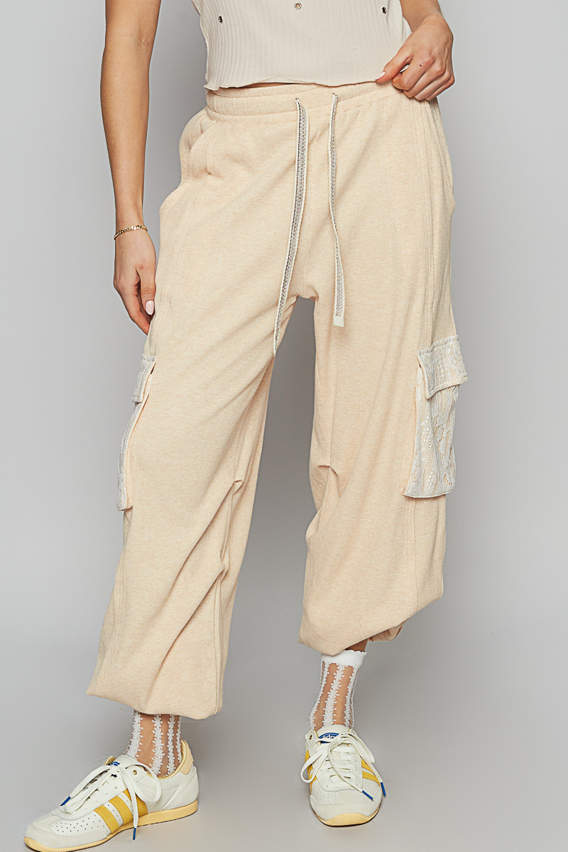 POL Sporty Chic Roomy Fit Lace Pocket Pants In 2 Colors