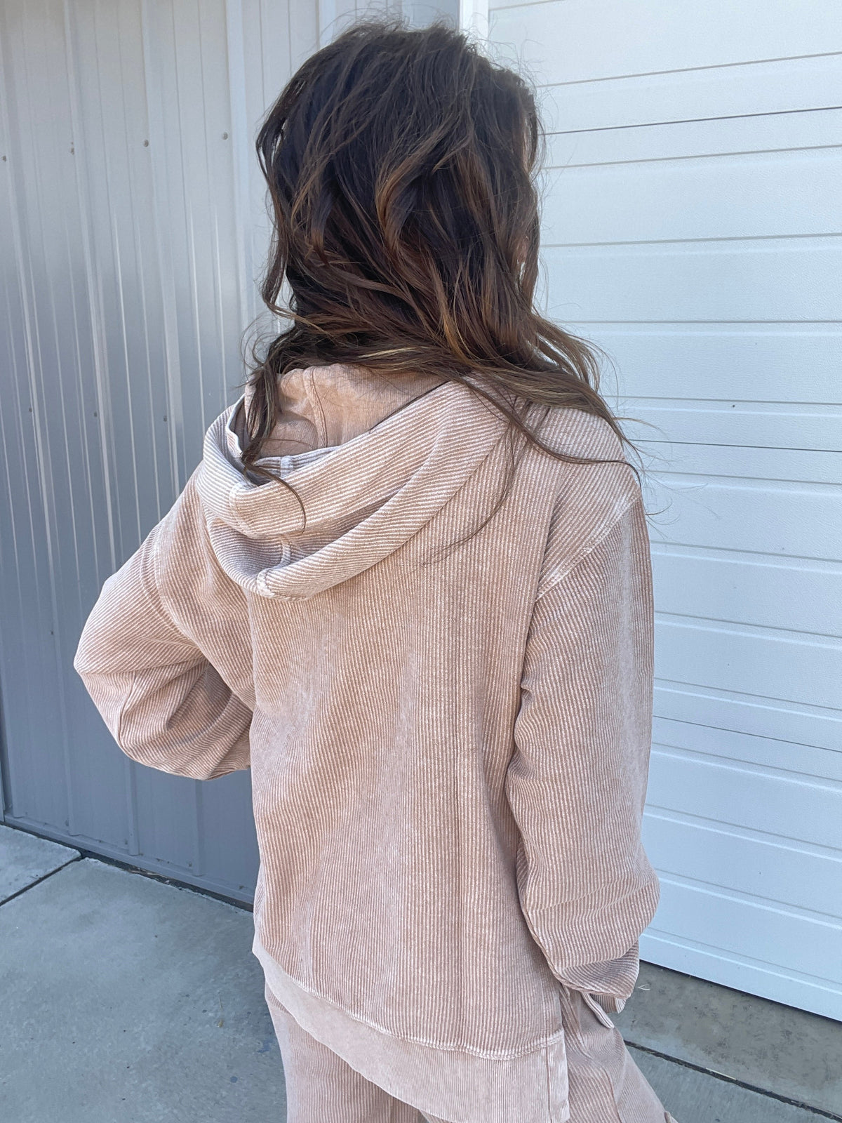 Snow Washed Corded Hoodie In 3 Colors: Black, Light Mocha, Light Purple