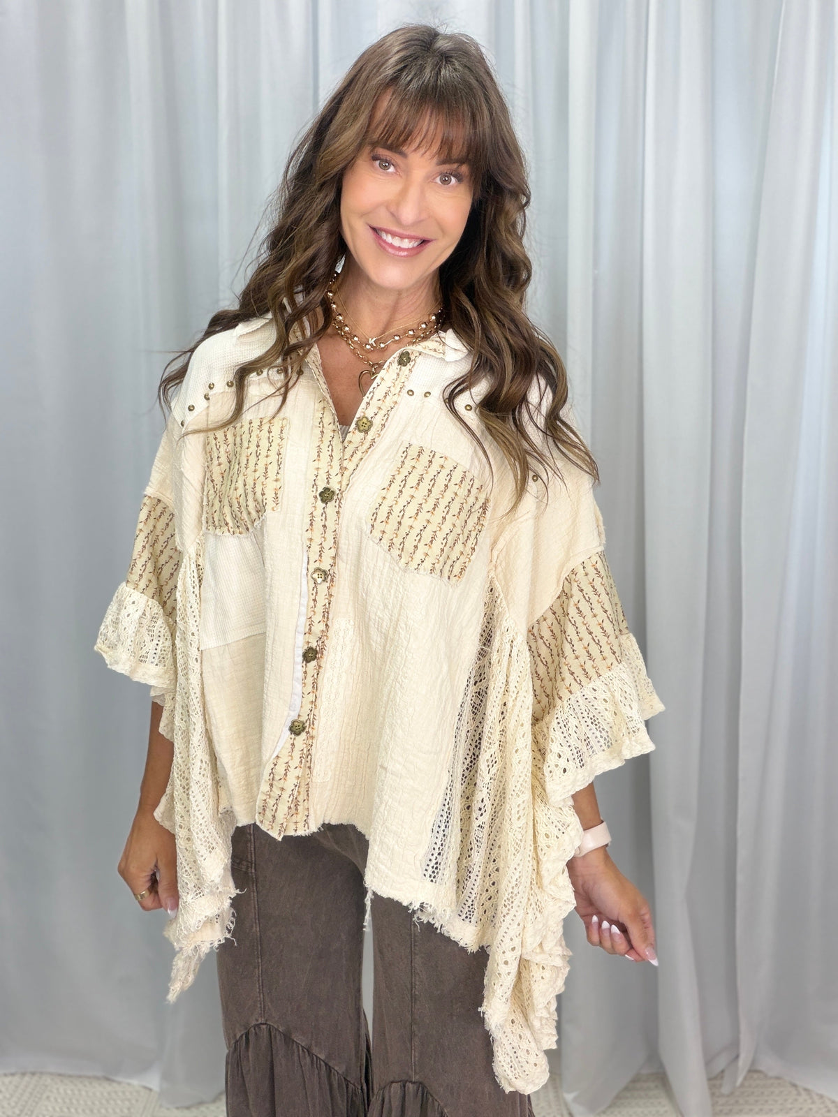 POL Prairie Bliss Ruffled Sleeve Top In Natural *Final Sale*