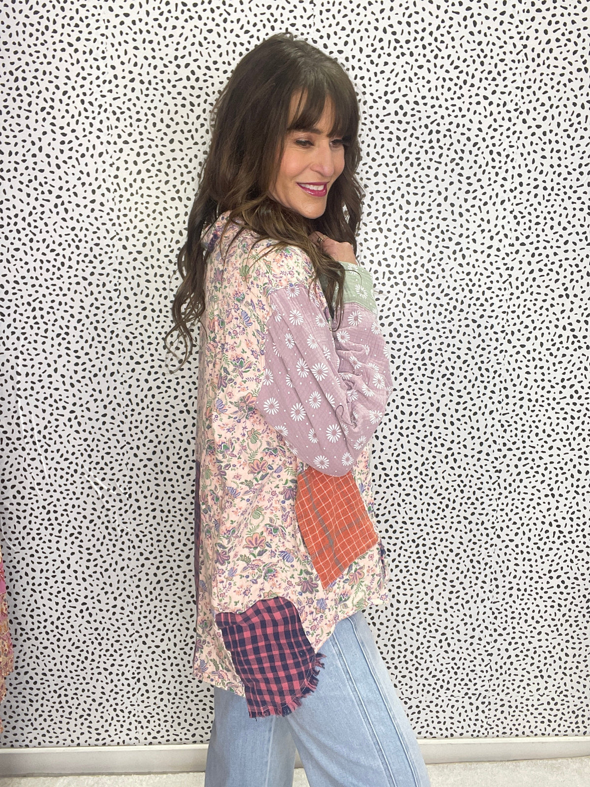 Dancing In The Rain Mixed Multi Colored Button Front Shirt