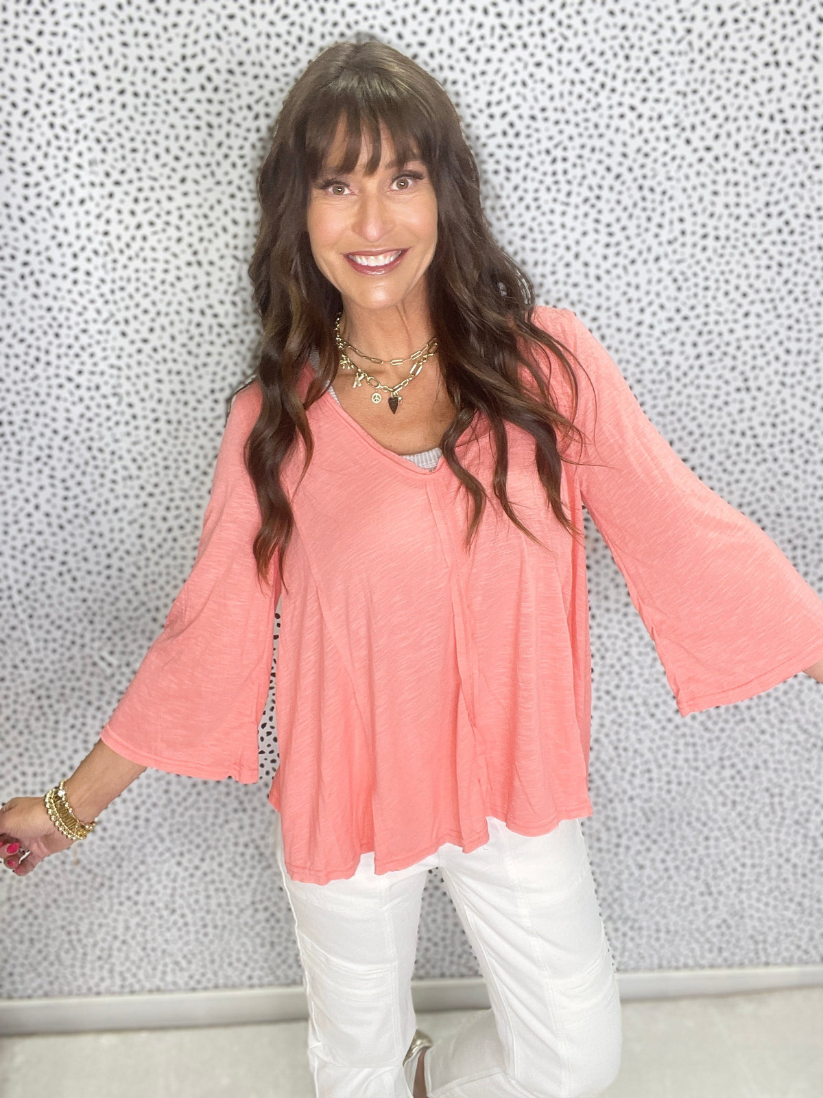 POL Taking It Easy V-Neck Bell Sleeve Top In Pink *Final Sale*