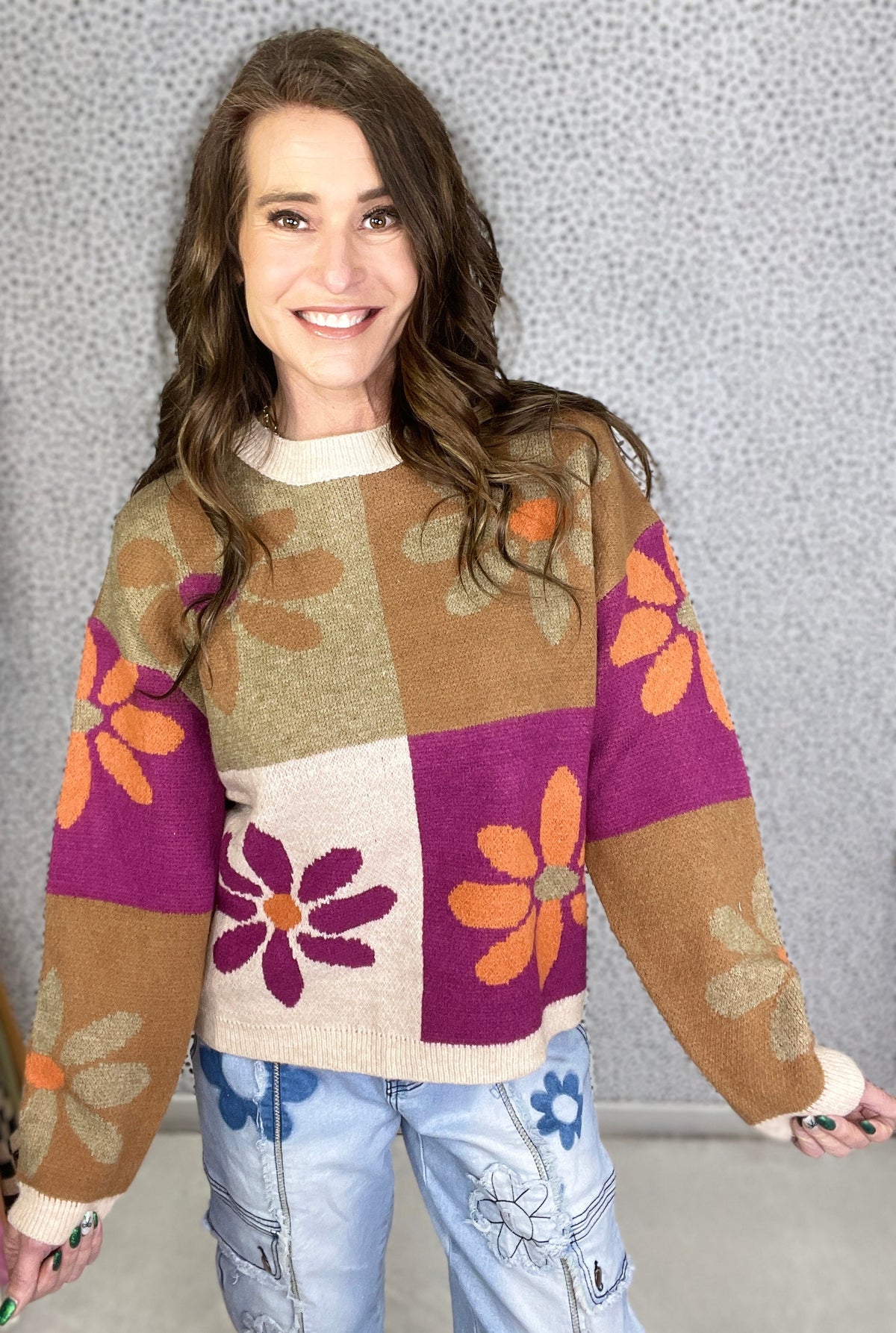 Happy Girl Flower Color Block Sweater In 3 Colors *Final Sale*