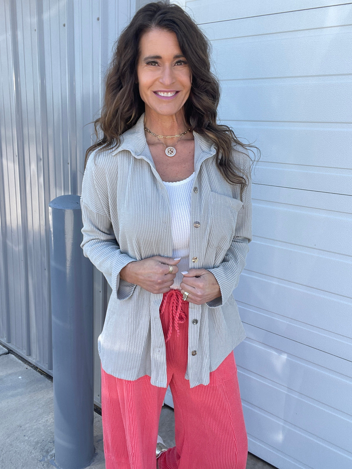 Blossom And Blooming Ribbed Button Down Long Sleeve Easy Fit Shirt In 2 Colors *Final Sale*