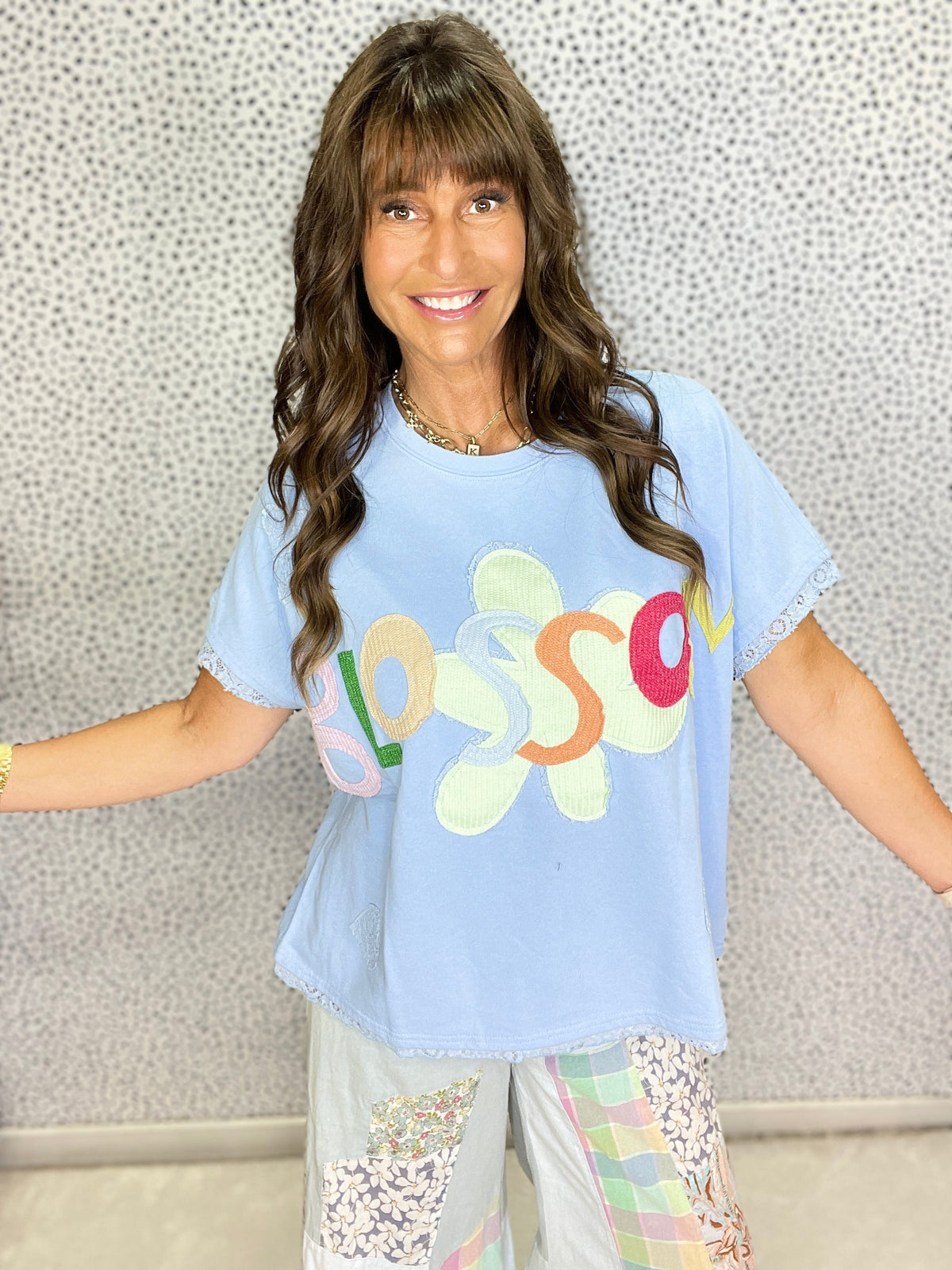 Washed Lace Blossom Patch Top In 2 Colors