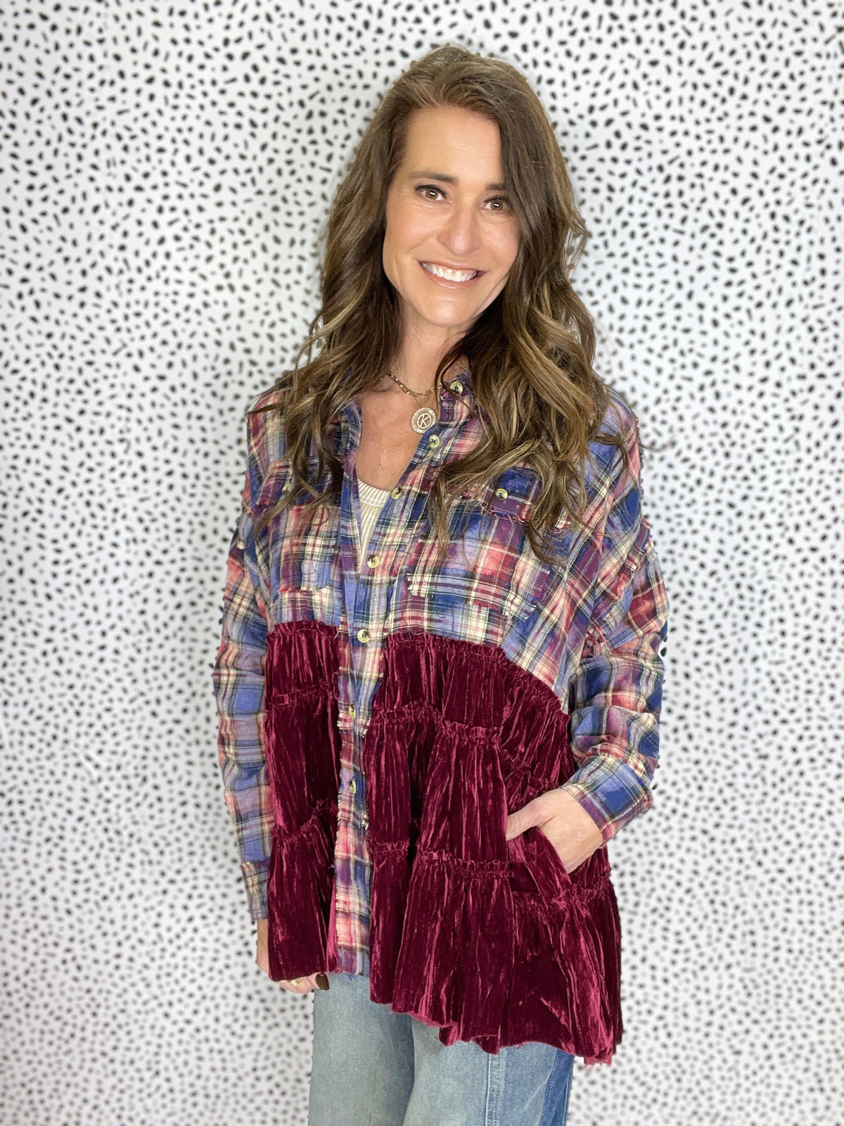 Oli & Hali Delicate Embrace Bleach Plaid Shirt In 2 Colors