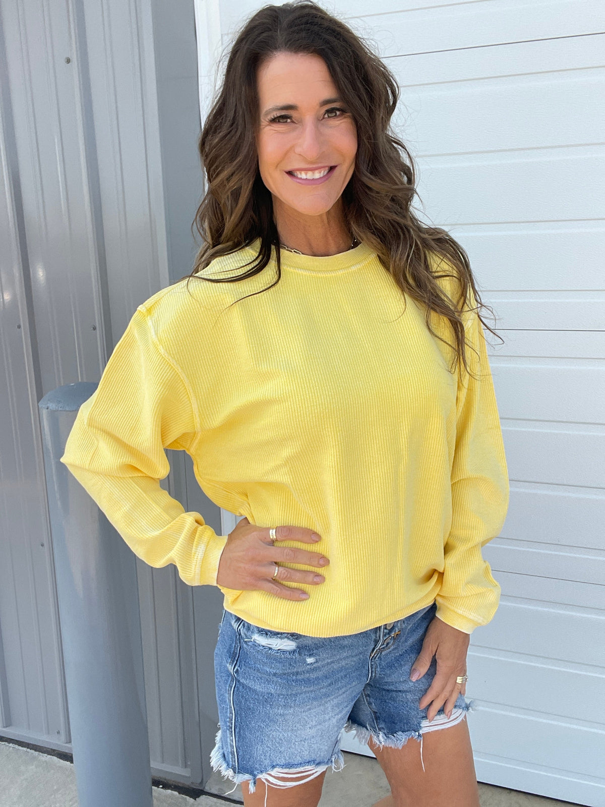 Snow Washed Essential Corded Crew Sweatshirt In Golden