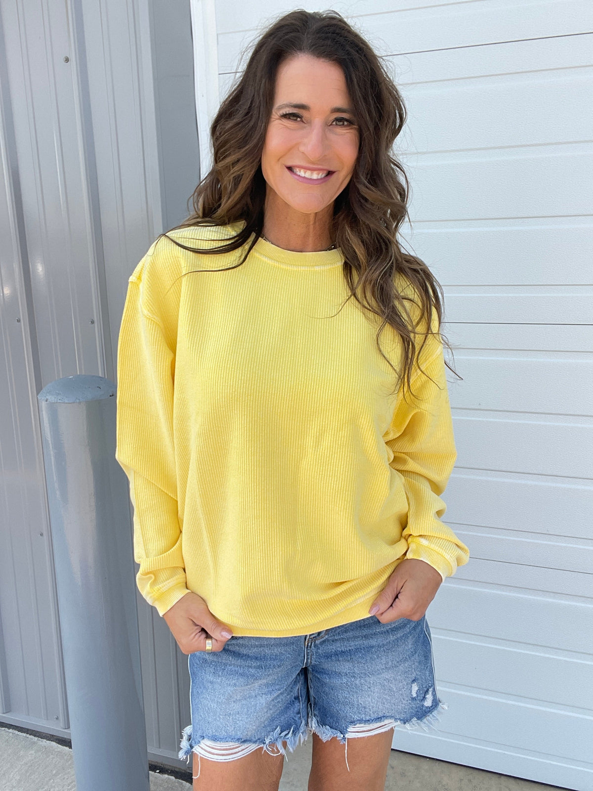 Snow Washed Essential Corded Crew Sweatshirt In Golden