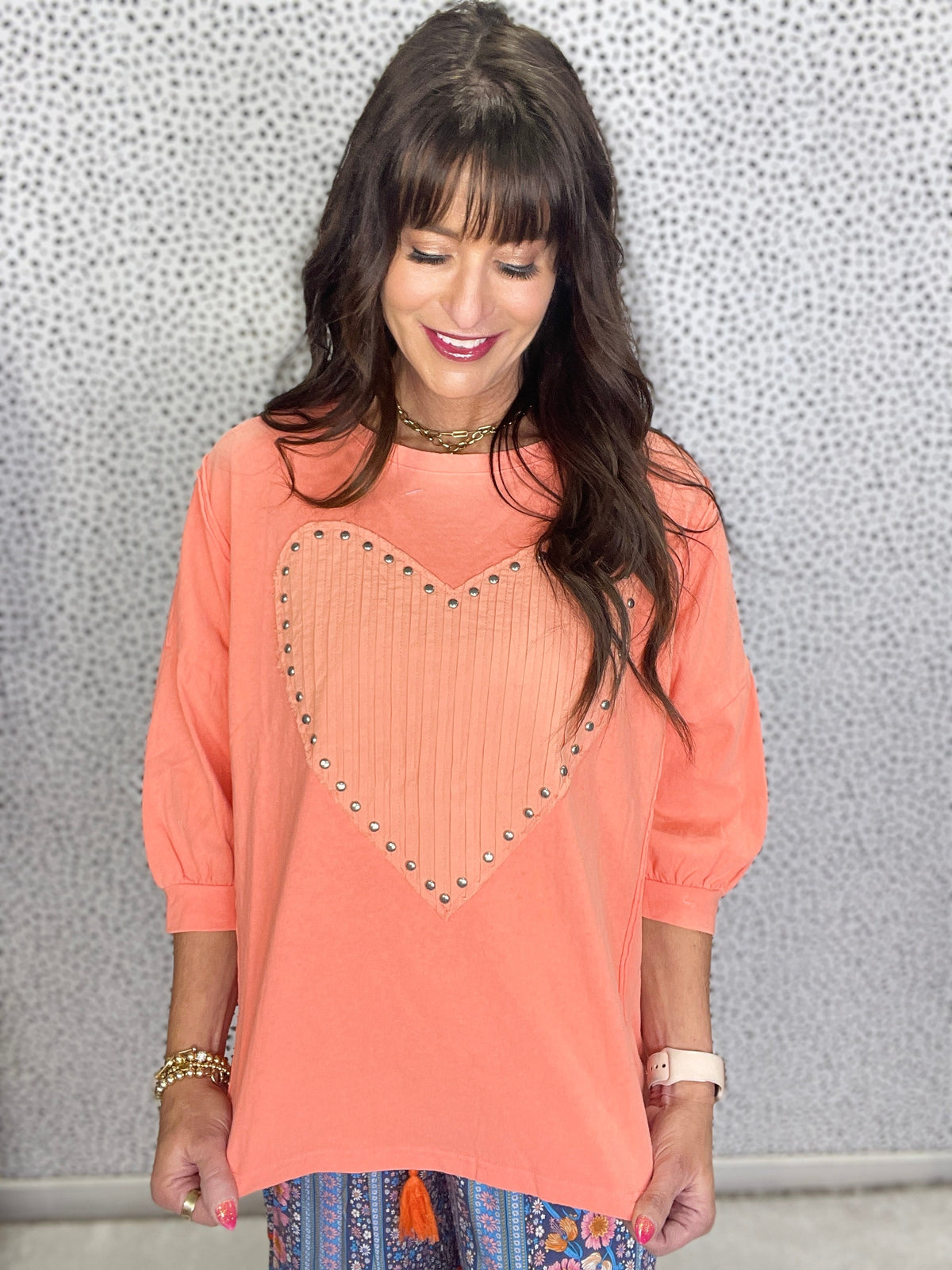 Charming Ways Heart Patch Top In 2 Colors