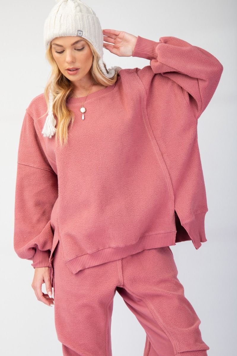 Warm Embrace Fleece Pullover In Marsala *Final Sale*