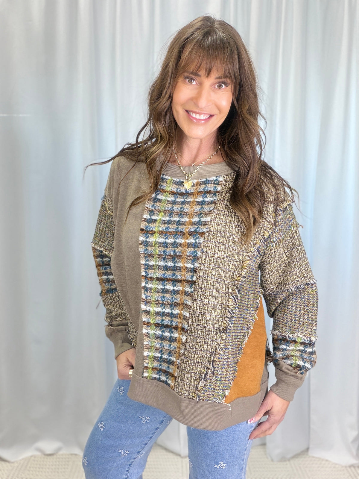 Oli & Hali Patchwork Muse Pullover In Mocha *Final Sale*