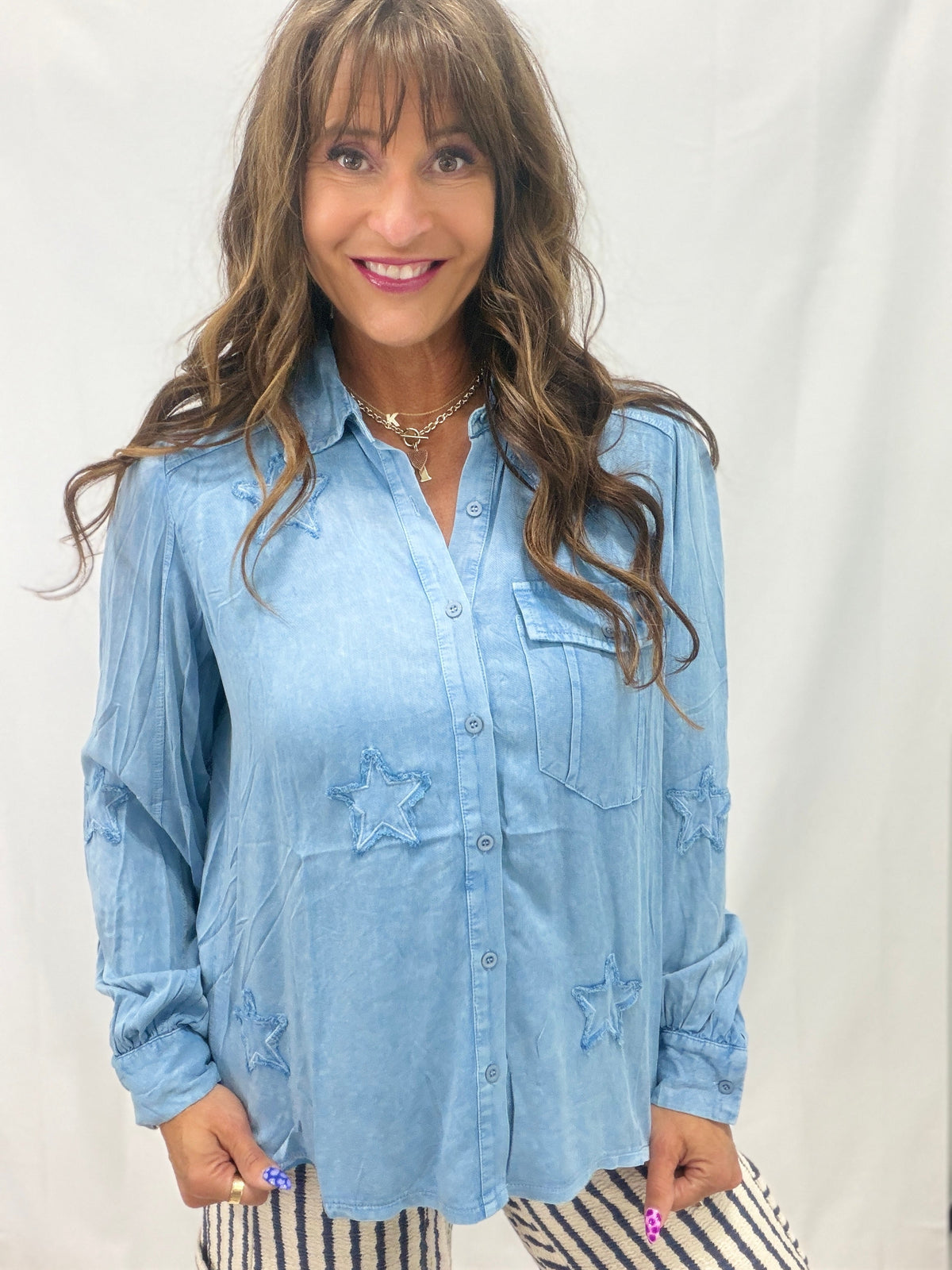 Rodeo Star Mineral Washed Button Down Shirt In Blue