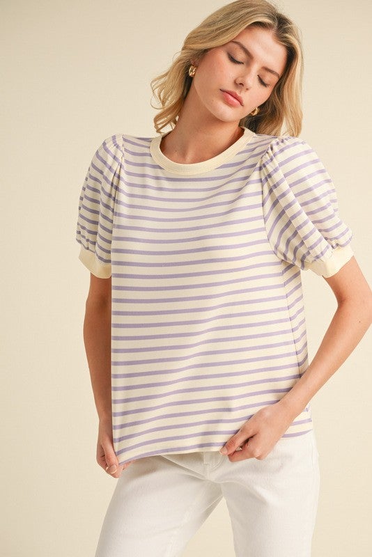 Striped Print Short Sleeve Top *Final Sale*