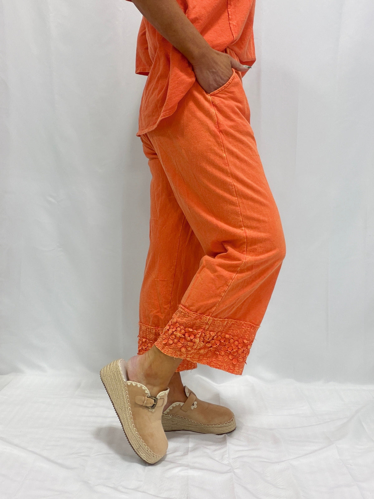 Petal Pusher Mineral Washed Floral Trim Lounge Pants in 3 Colors