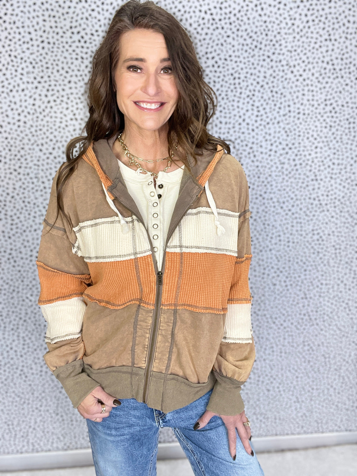 Oli & Hali Two Steps Back Color Block Thermal Jacket