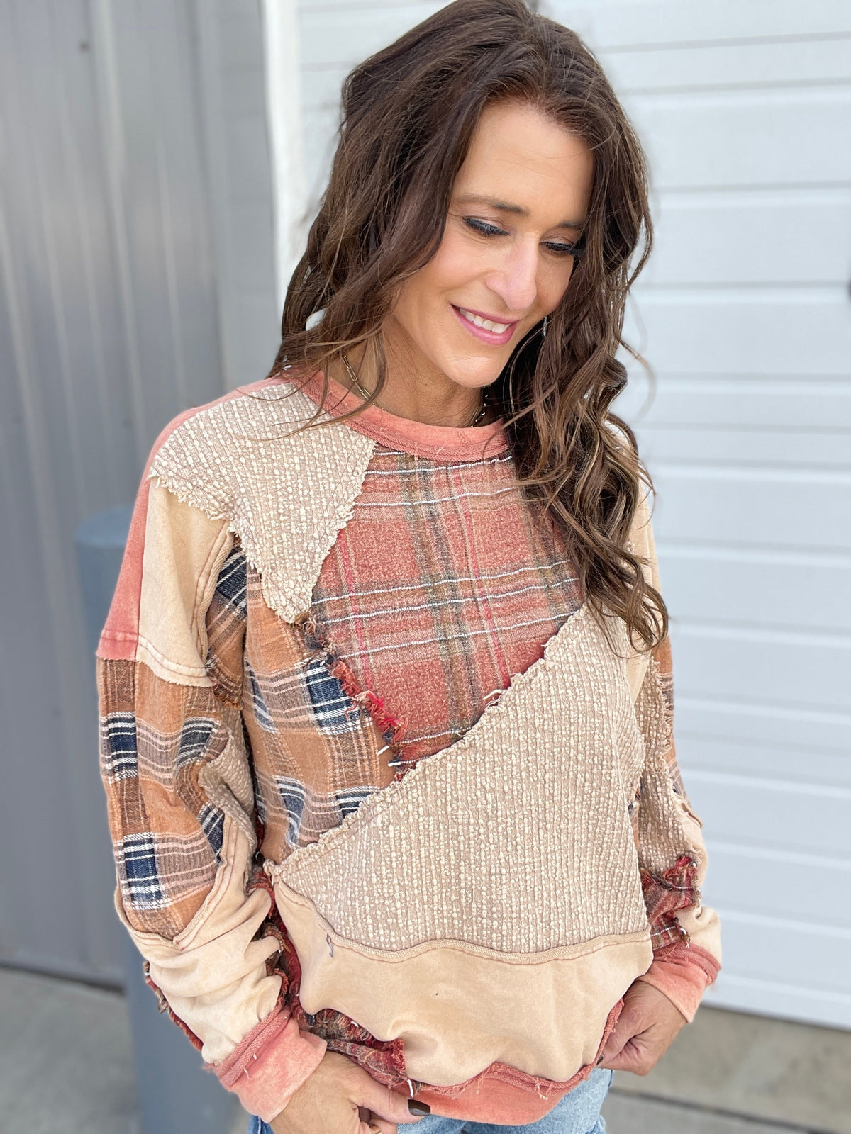 Oli & Hali Looking Forward To It All Long Sleeve Crewneck Top In Rust *Final Sale*