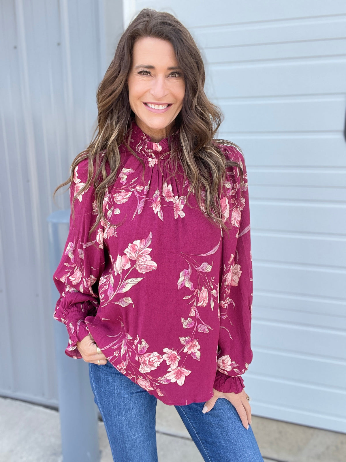 Where Have You Been Mock Neck Blouse In 3 Colors: Golden, Teal. Plum *Final Sale*