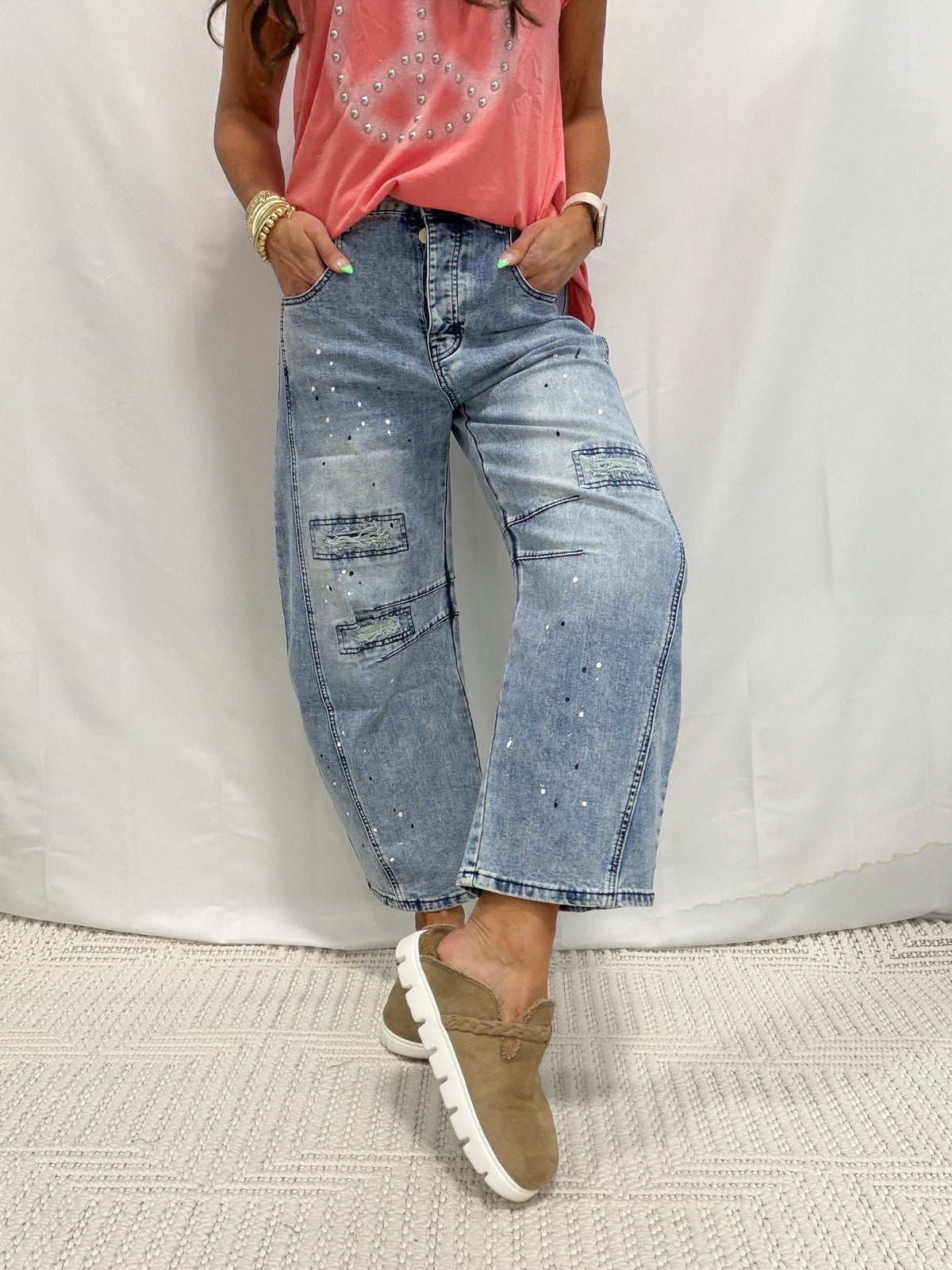Quiet Confidence Elastic Waist Barrel Jeans In Denim
